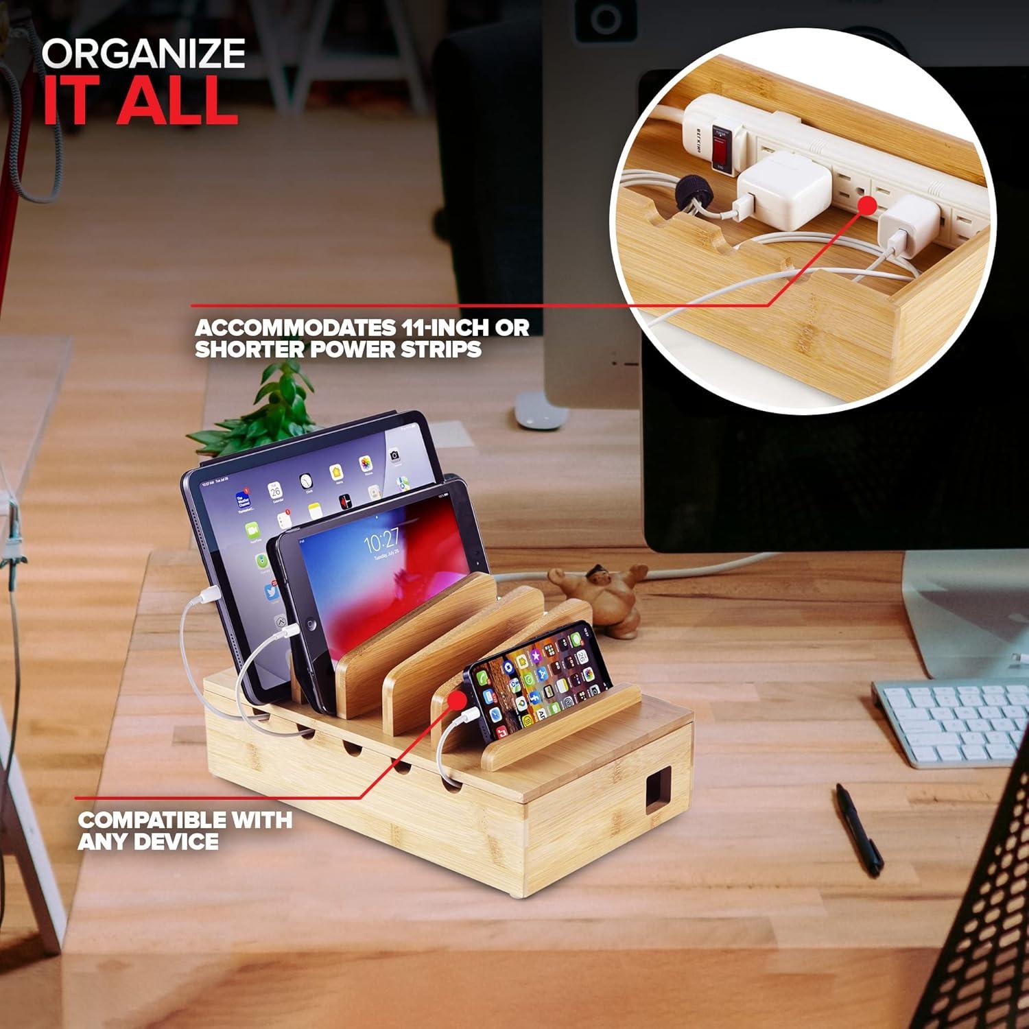 Estación de Carga de Madera Bambú Innovaciones Modernas 5 Dispositivos