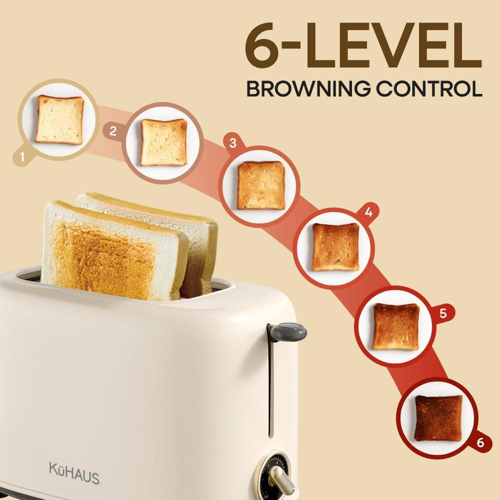 Tostadora Retro KuHAUS 2 Rebanadas Marfil 825W Control 6 Niveles