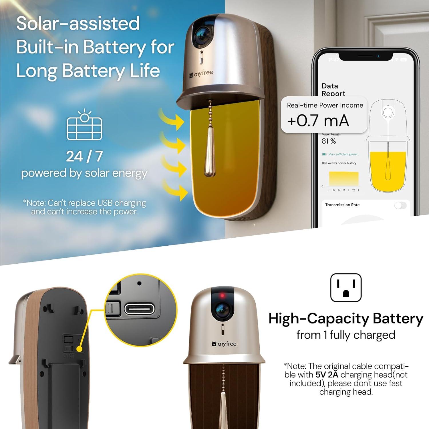 Cámara de Timbre Inalámbrica Anyfree con Batería Solar HD