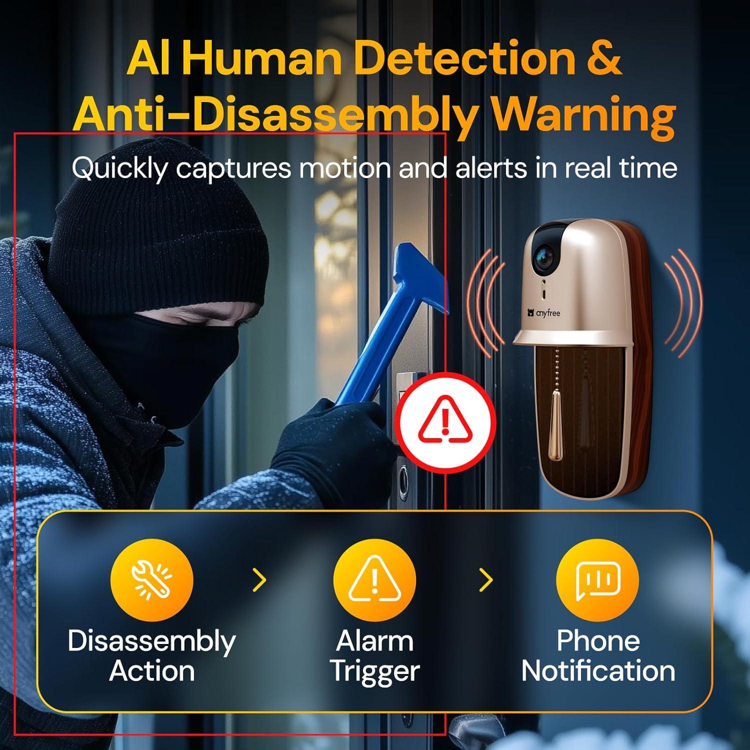 Cámara de Timbre Inalámbrica Anyfree con Batería Solar HD