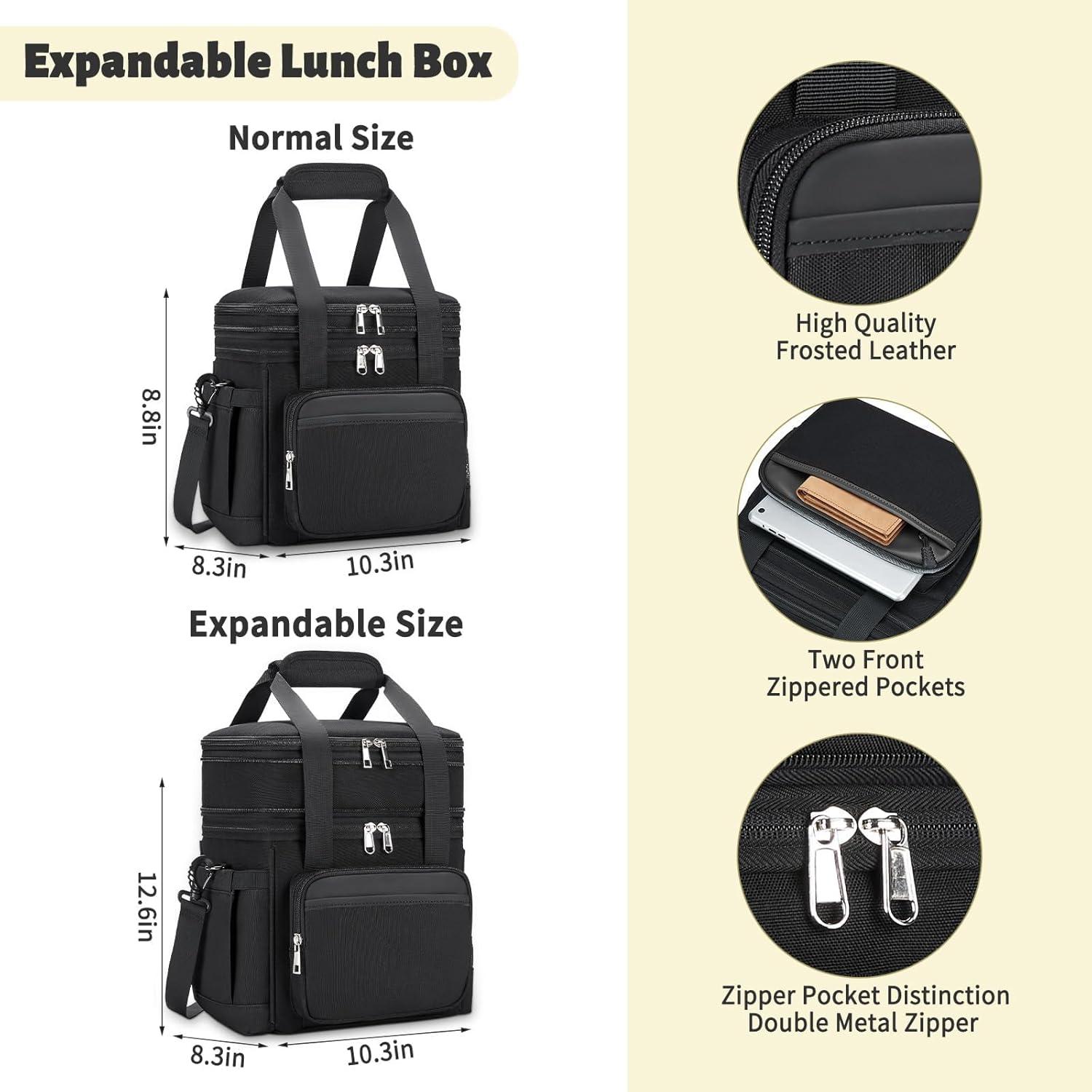 Bolsa de Almuerzo Aislada Holuxer 15L Negra para Trabajo y Picnic