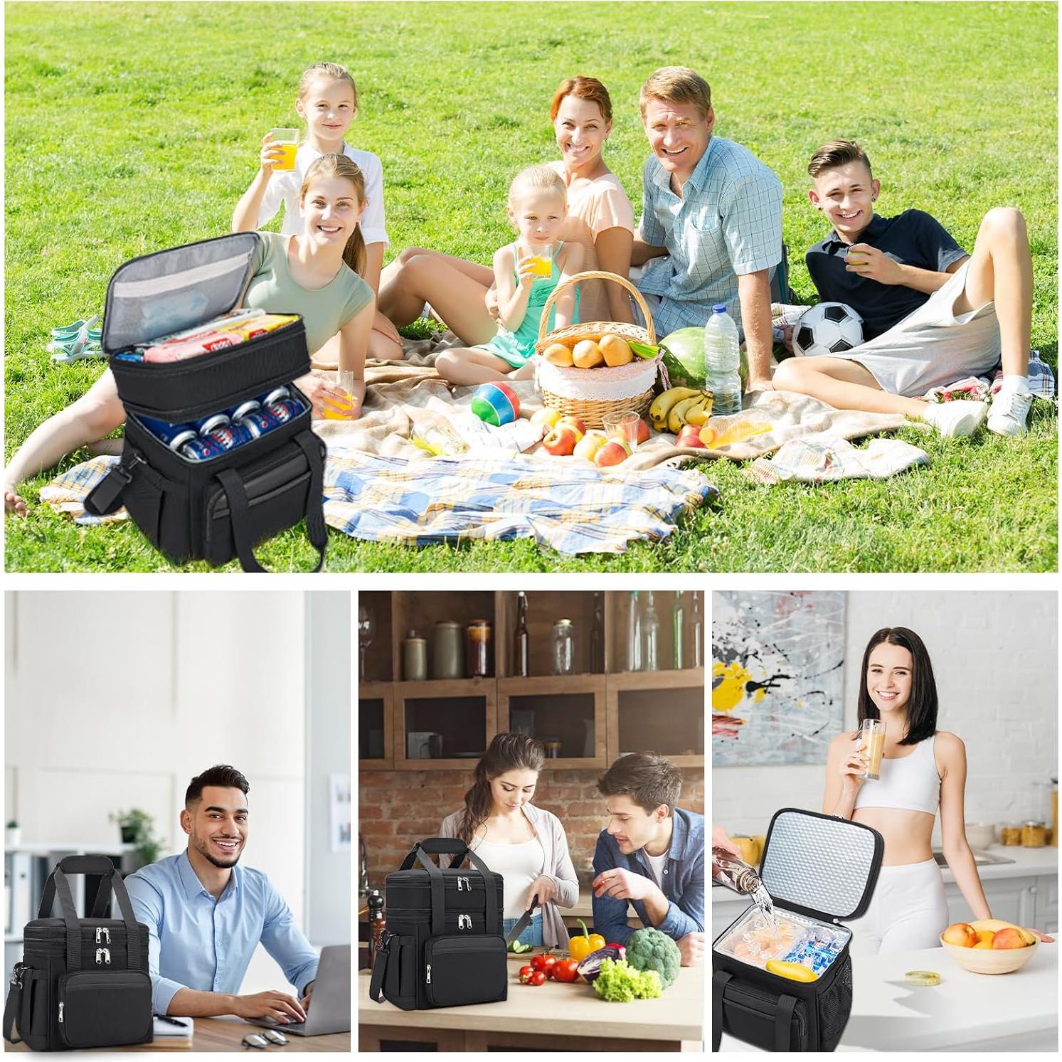 Bolsa de Almuerzo Aislada Holuxer 15L Negra para Trabajo y Picnic