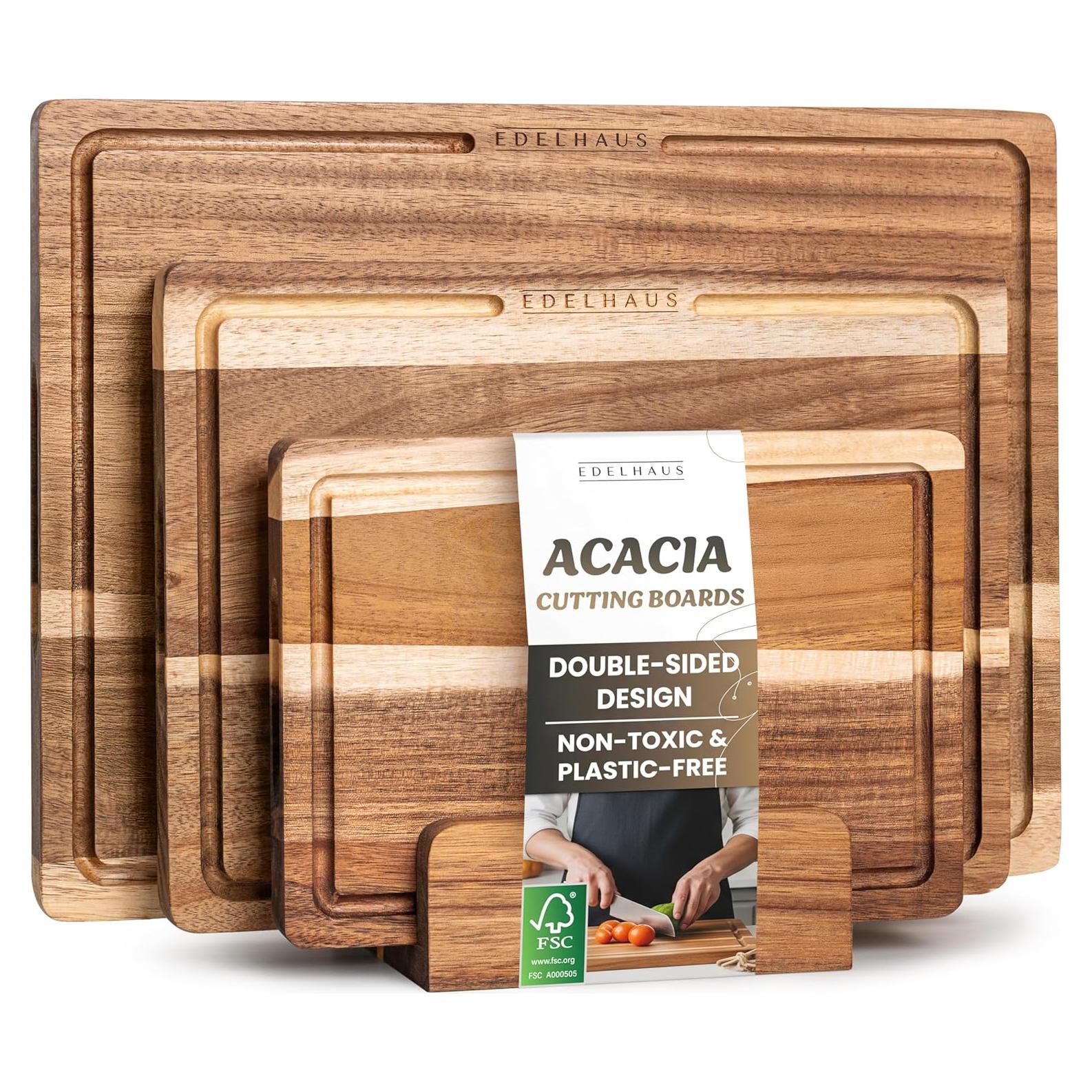 Juego de 3 Tablas de Cortar de Madera de Acacia EDELHAUS