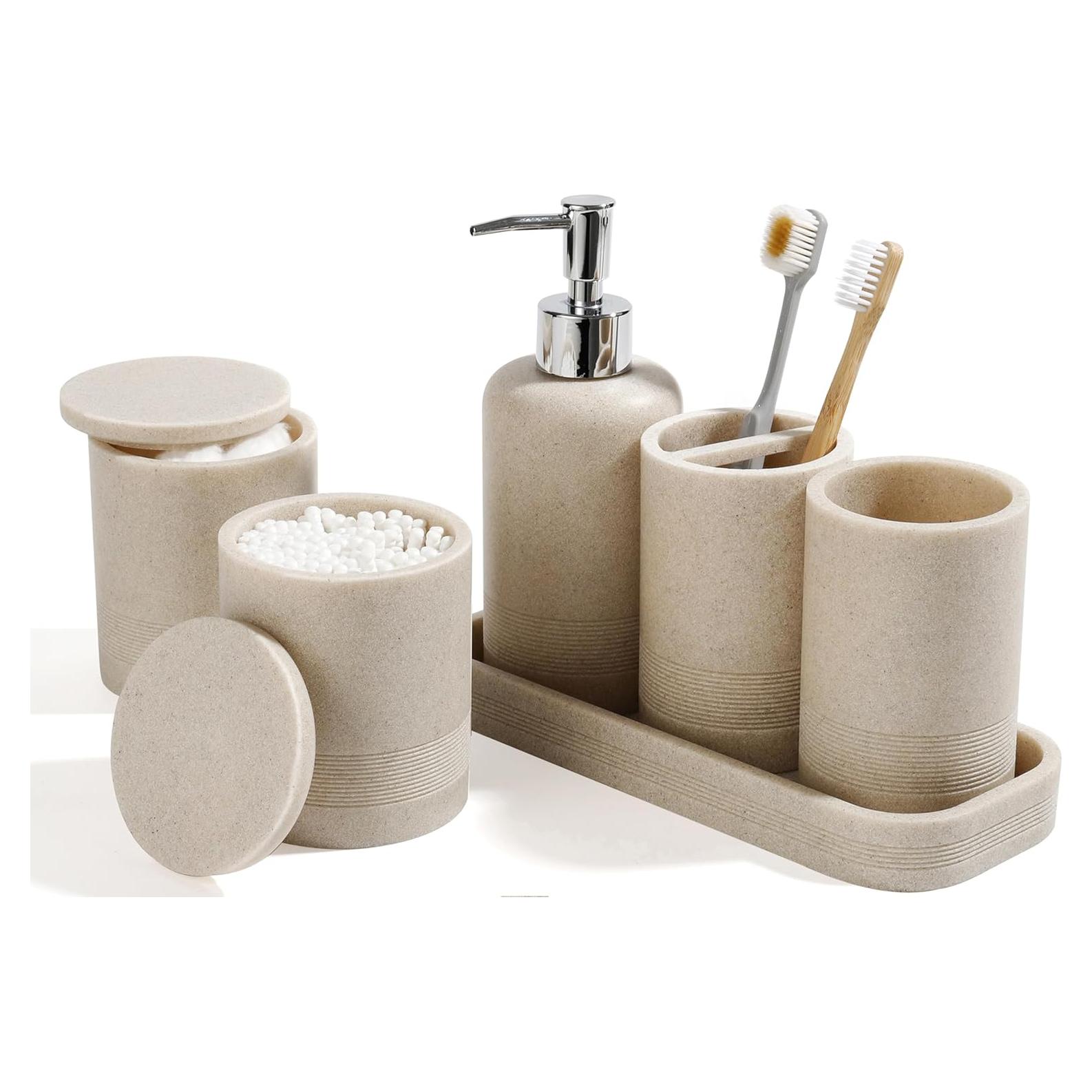 Juego de Accesorios de Baño Beige YMXYJM 6 Piezas Organizador