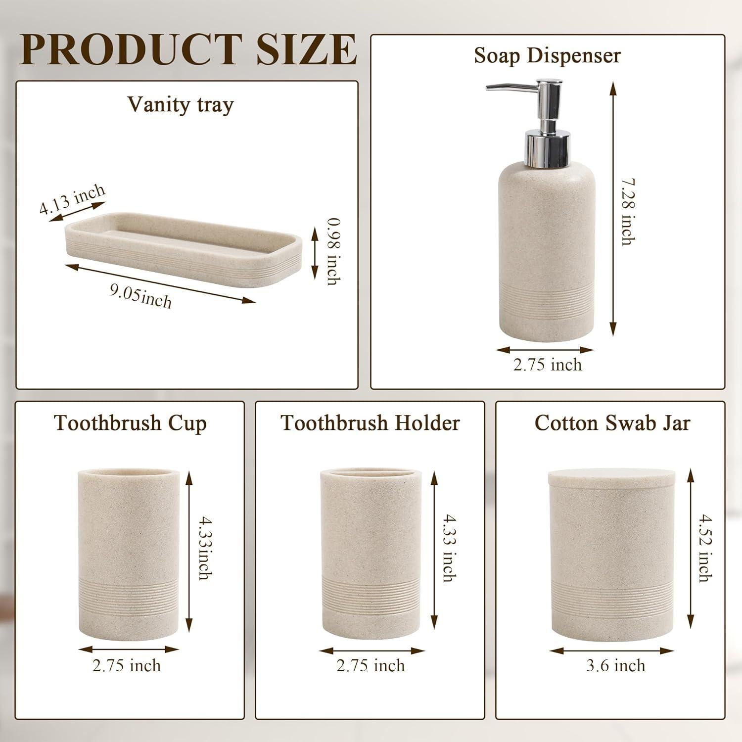 Juego de Accesorios de Baño Beige YMXYJM 6 Piezas Organizador