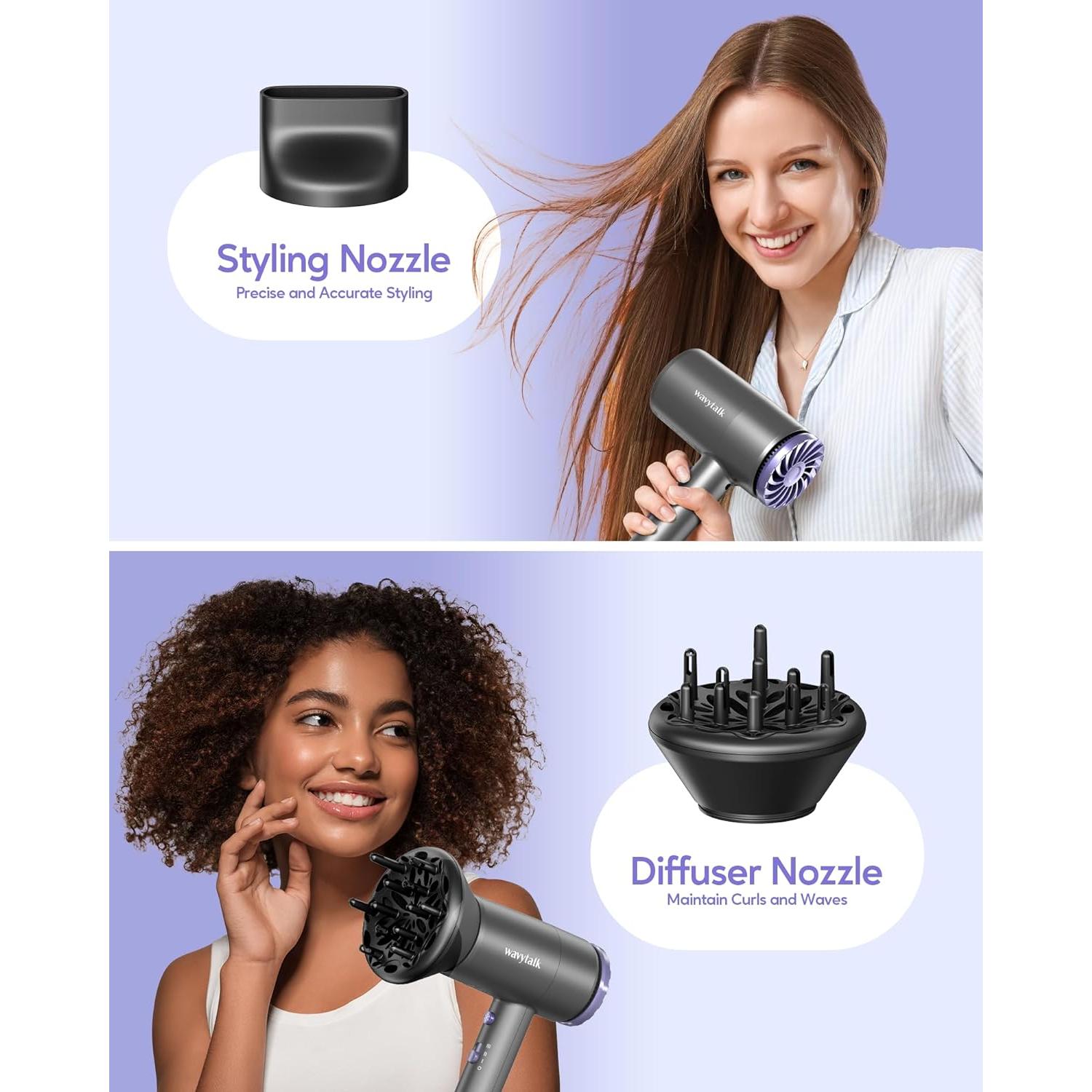 Secador de Pelo Wavytalk 1875W Iónico con Difusor y Boquilla