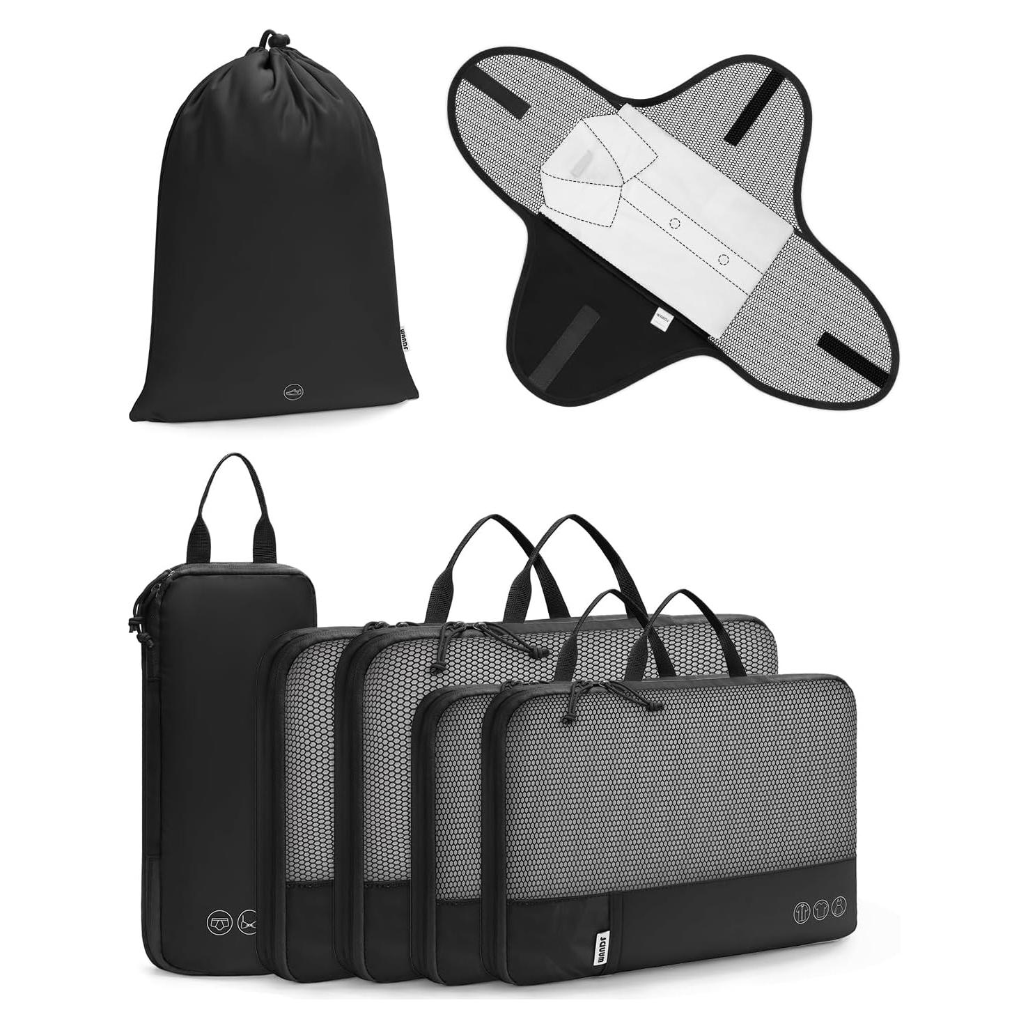 Set de Cubos de Compresión WANDF 7 Piezas para Viajes Negro