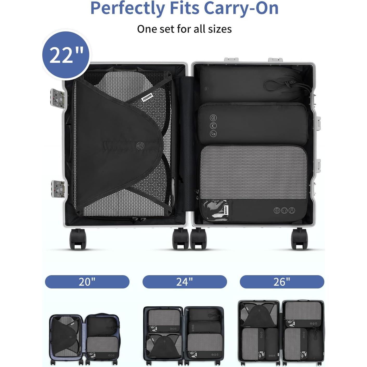Set de Cubos de Compresión WANDF 7 Piezas para Viajes Negro