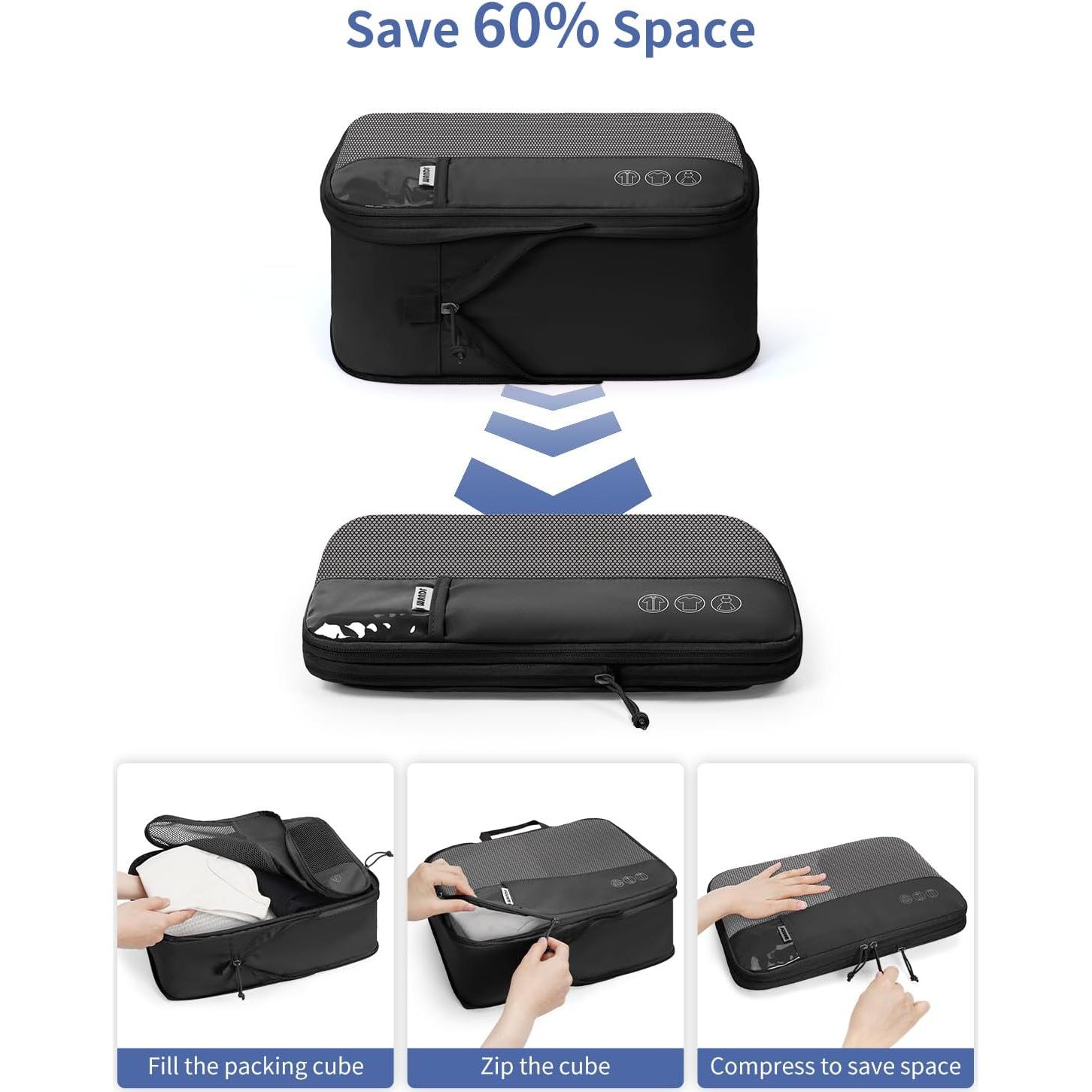 Set de Cubos de Compresión WANDF 7 Piezas para Viajes Negro