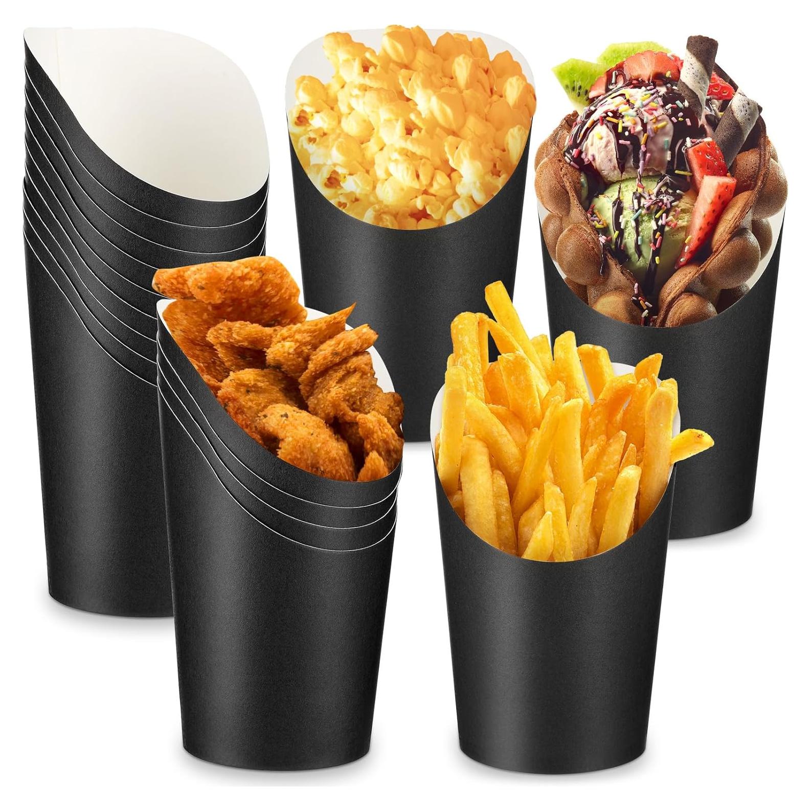 100 Tazas de Papel para Papas Fritas Potchen 14 oz Negro