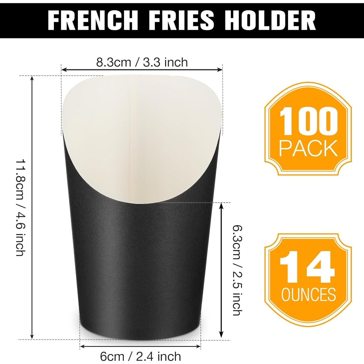 100 Tazas de Papel para Papas Fritas Potchen 14 oz Negro