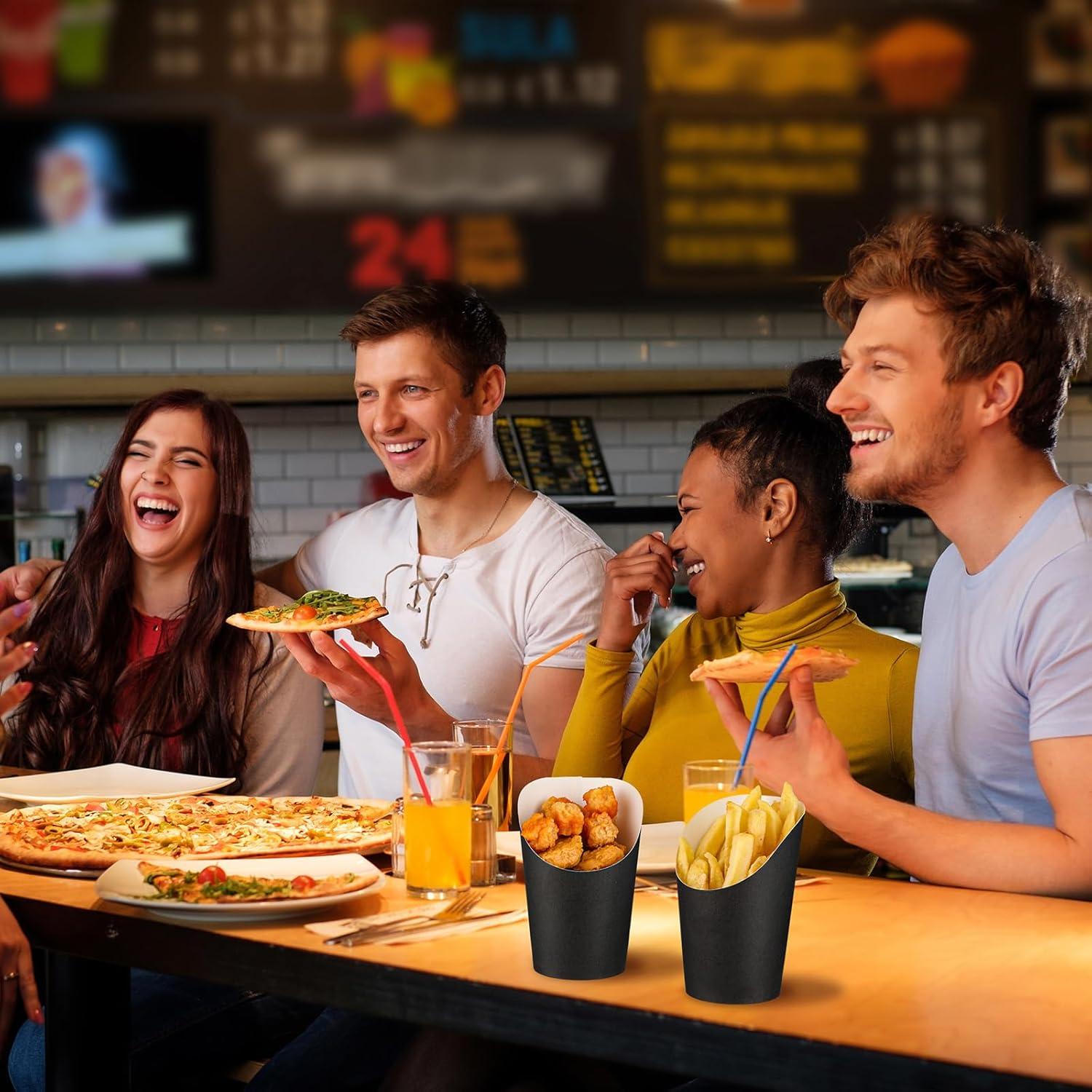 100 Tazas de Papel para Papas Fritas Potchen 14 oz Negro