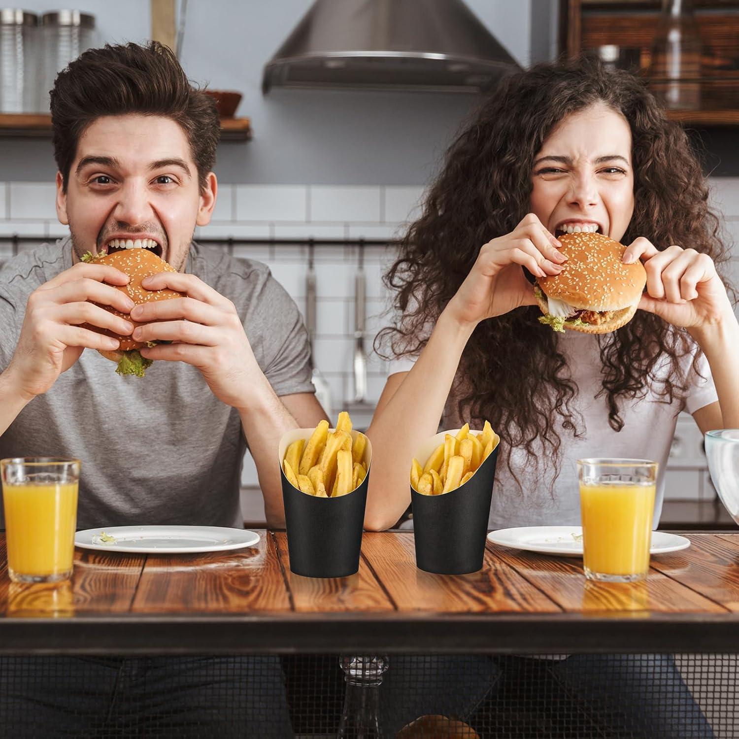 100 Tazas de Papel para Papas Fritas Potchen 14 oz Negro