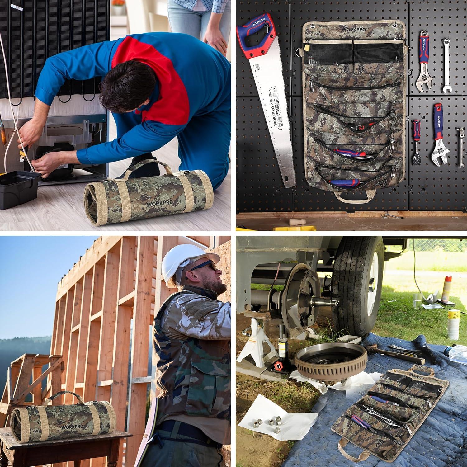 Bolsa de Herramientas WORKPRO Camuflaje 6 Bolsillos 55,88 cm
