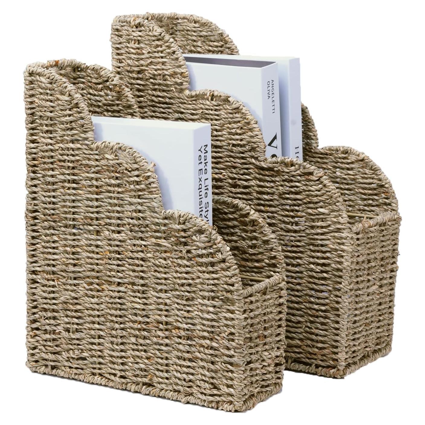 BROWNLILY Soporte para Revistas de Algas Marinas Tejidas 38x15x26cm