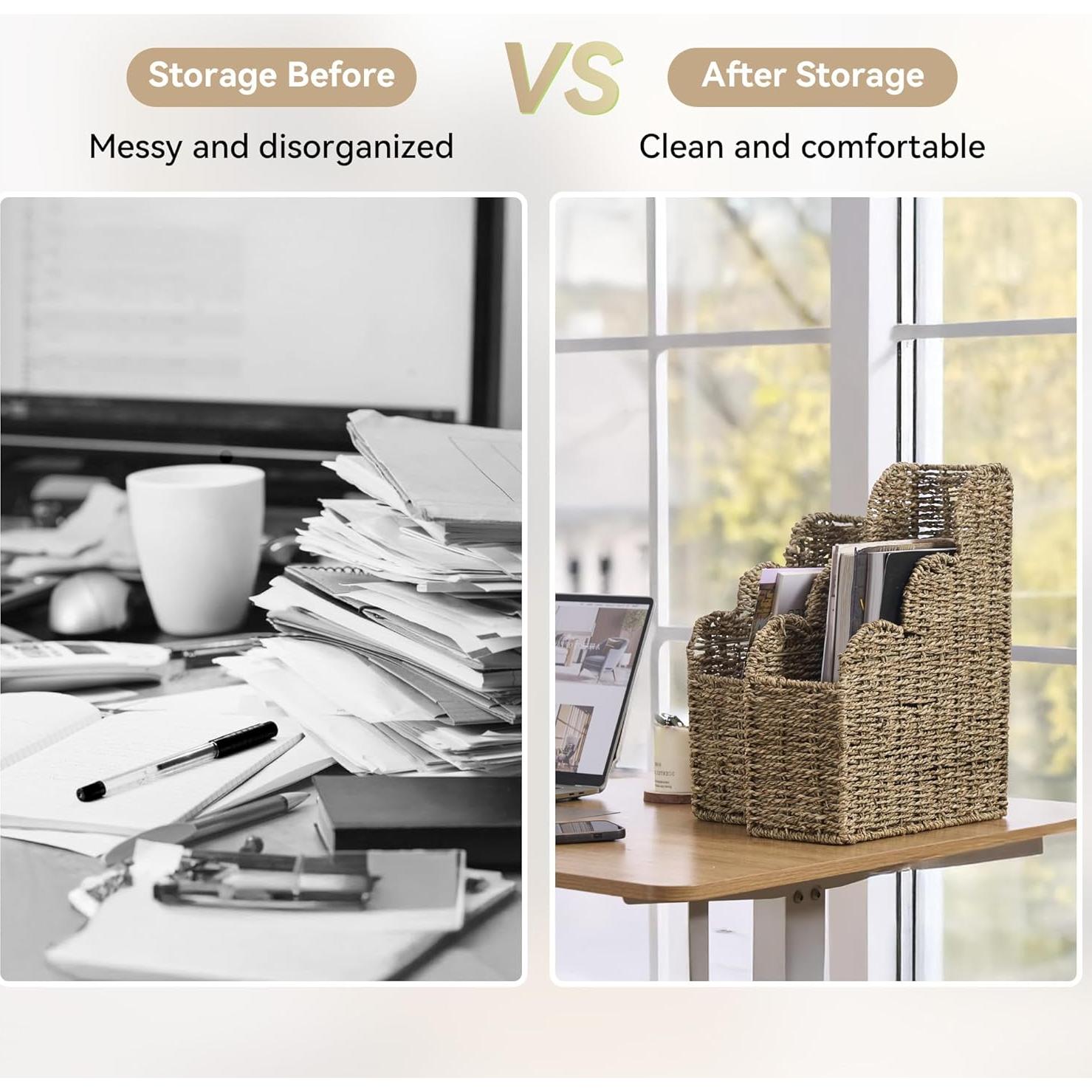 BROWNLILY Soporte para Revistas de Algas Marinas Tejidas 38x15x26cm