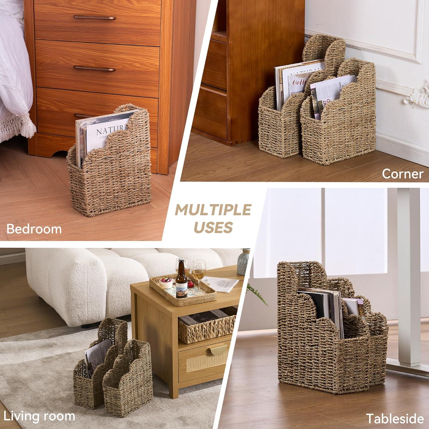 BROWNLILY Soporte para Revistas de Algas Marinas Tejidas 38x15x26cm