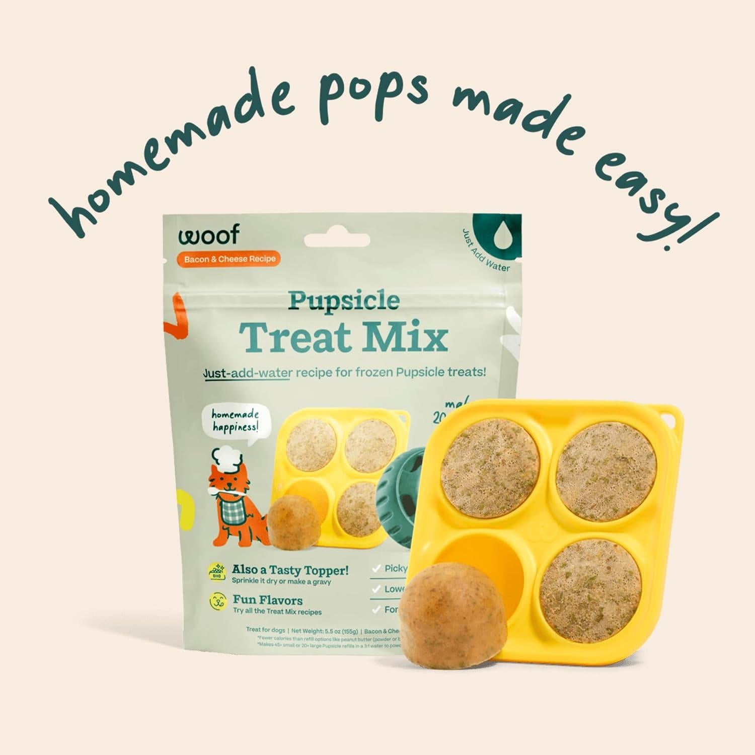 Mezcla Pupsicle WOOF Tocino y Queso - 20 Pops DIY Saludables