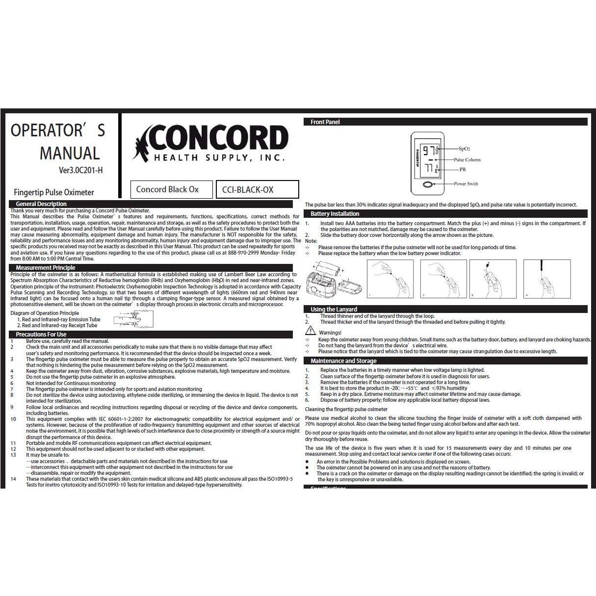 Oxímetro de Pulso Concord BlackOx - Medición SpO2 y Pulso