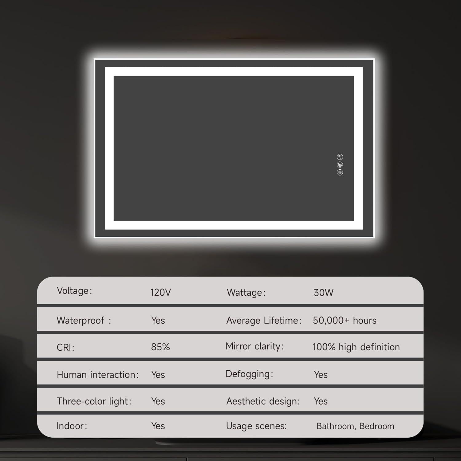 Espejo de Baño LED BALUXCA 71x50 cm con Anti-vaho y Sensor