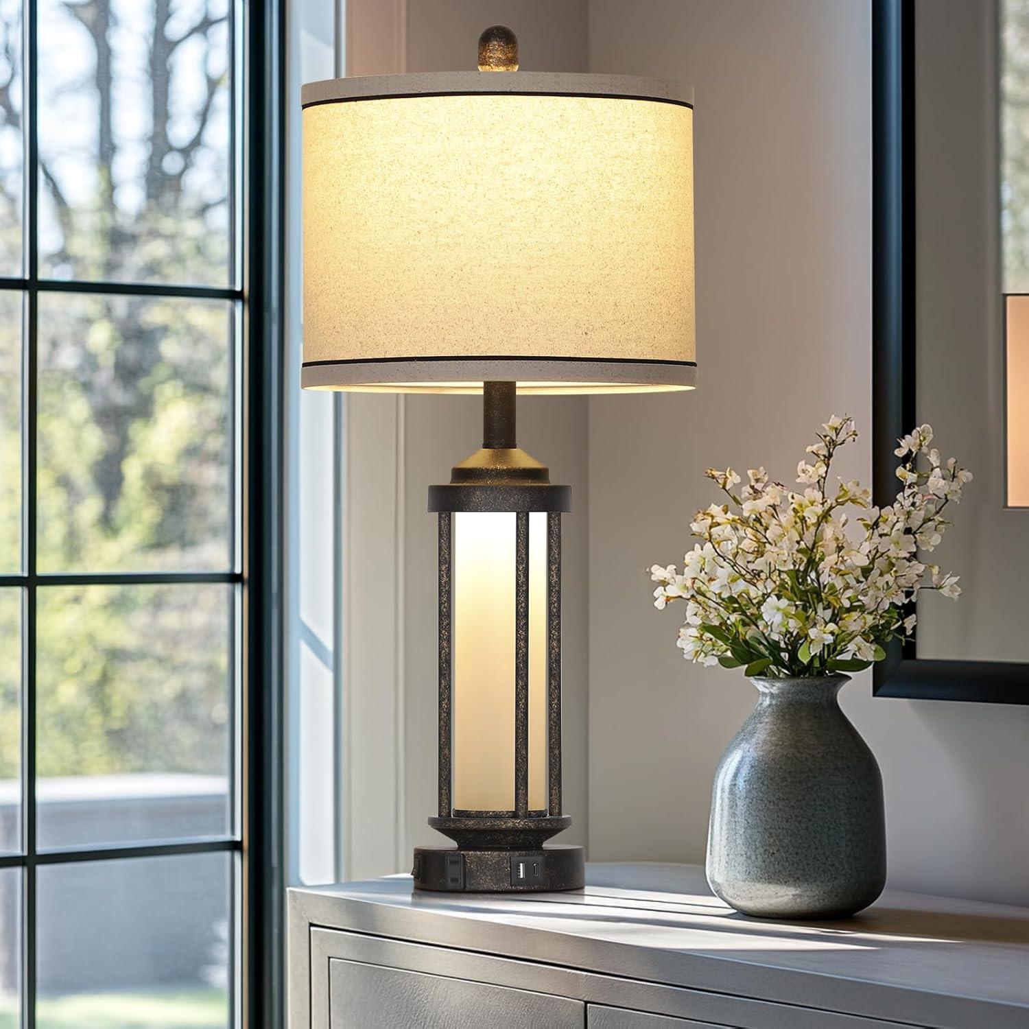 Lámpara de Mesa Industrial LOLIKIT Bronce con Carga USB y LED