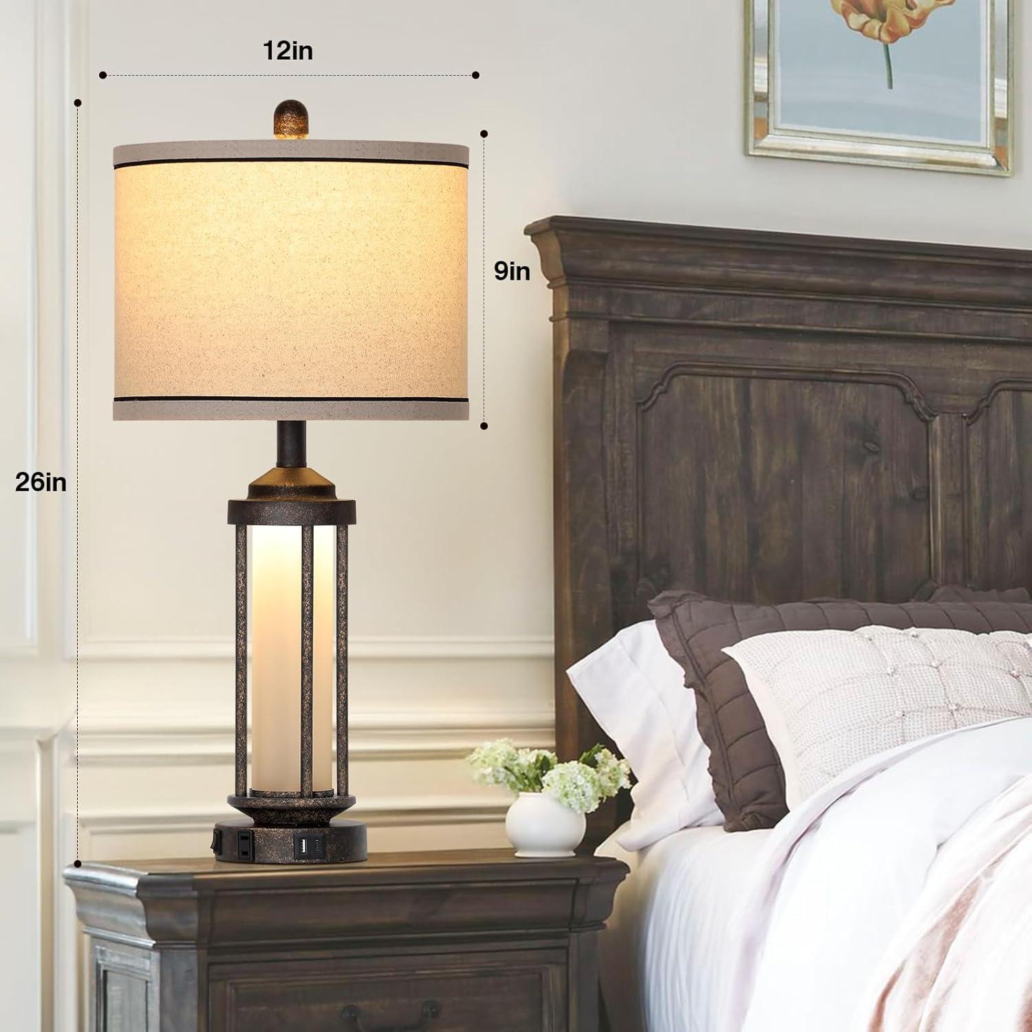 Lámpara de Mesa Industrial LOLIKIT Bronce con Carga USB y LED