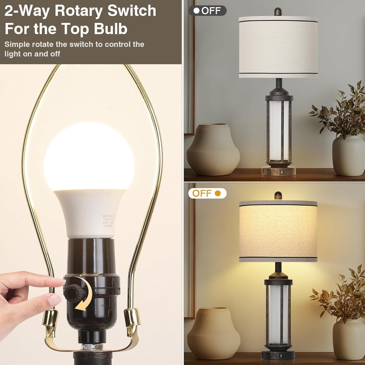 Lámpara de Mesa Industrial LOLIKIT Bronce con Carga USB y LED