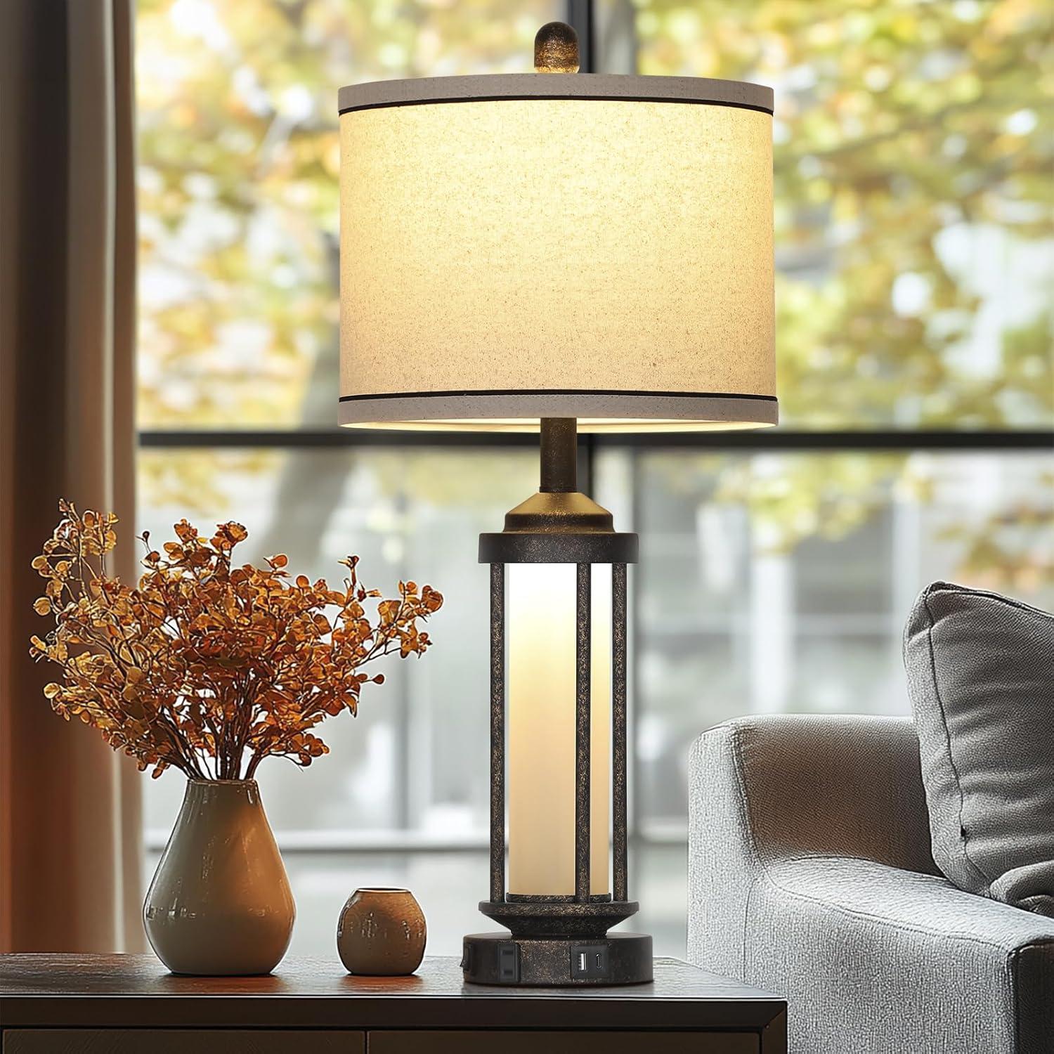 Lámpara de Mesa Industrial LOLIKIT Bronce con Carga USB y LED