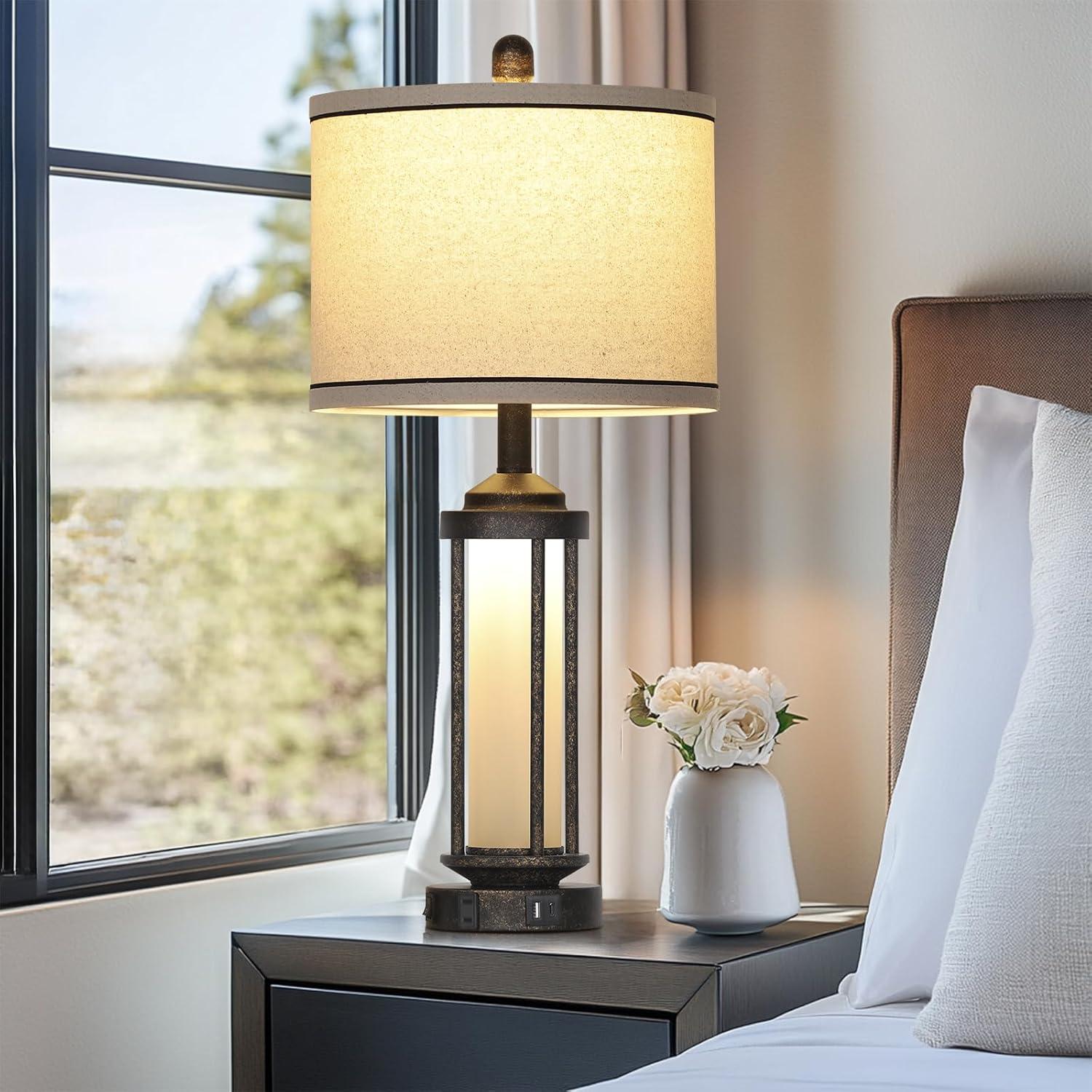 Lámpara de Mesa Industrial LOLIKIT Bronce con Carga USB y LED