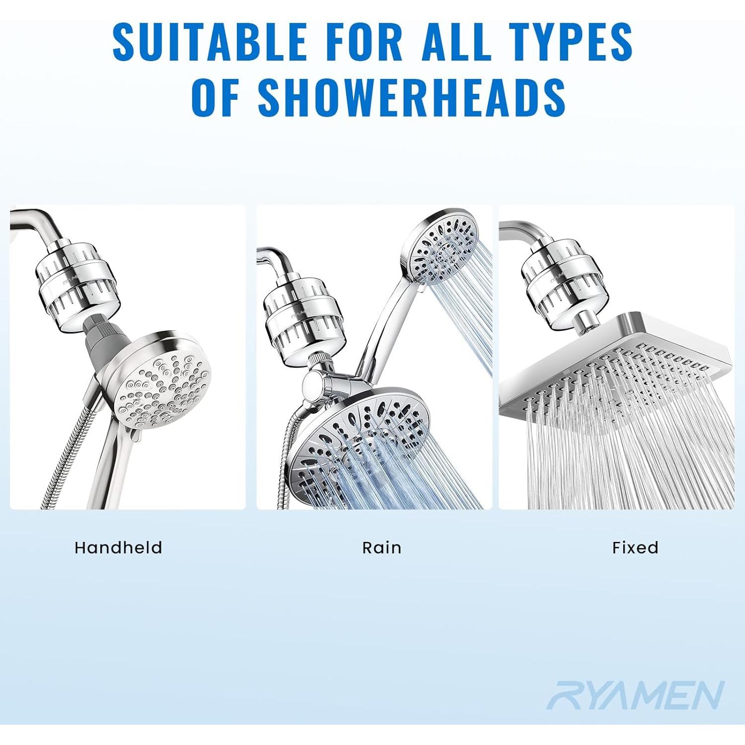 Filtro de Ducha Ryamen Plata 2 Cartuchos 99% Remoción Agua Dura