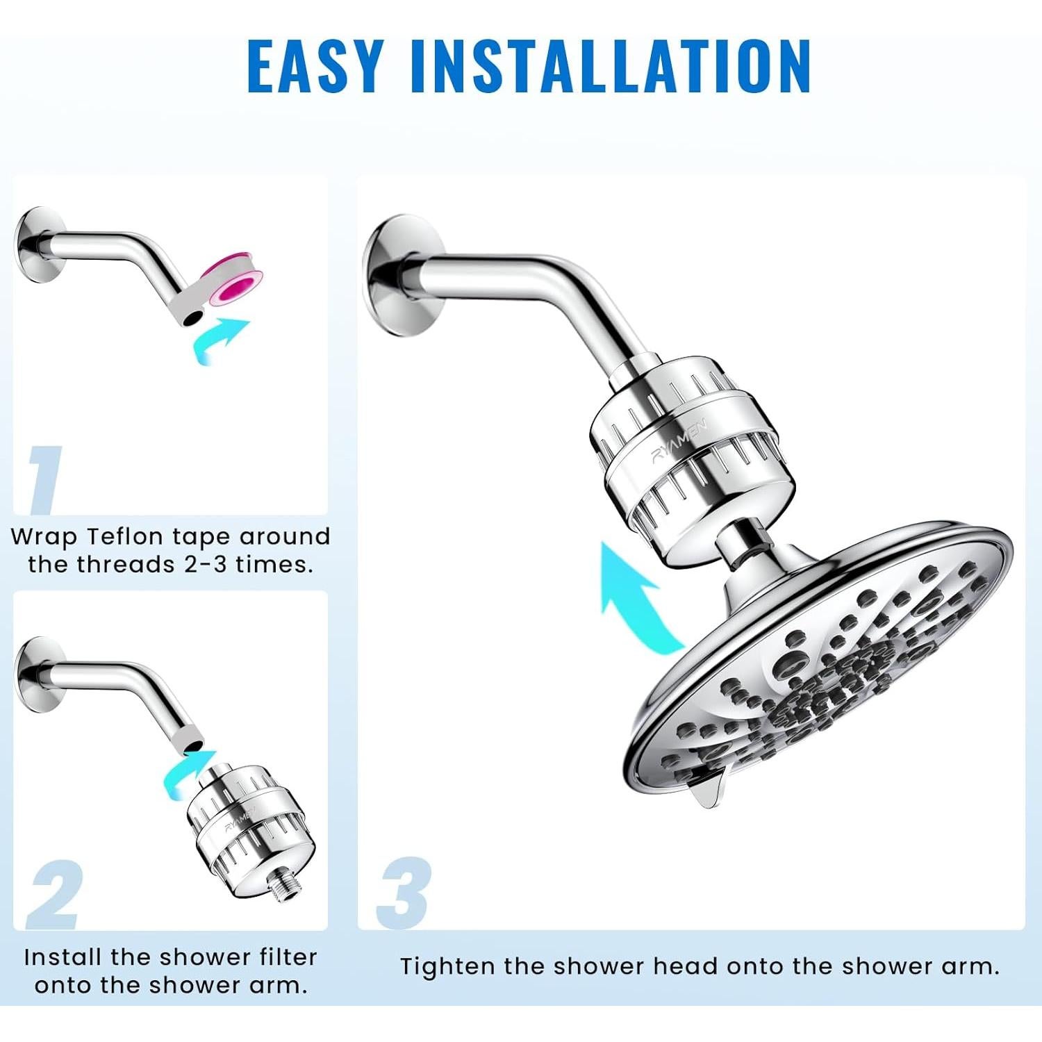 Filtro de Ducha Ryamen Plata 2 Cartuchos 99% Remoción Agua Dura