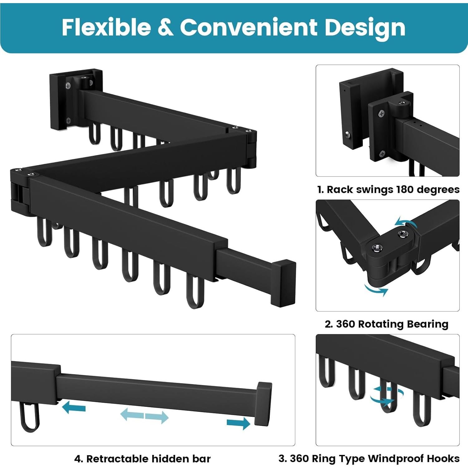 Estante Plegable para Secar Ropa Abiglifty 18 Ganchos Negro