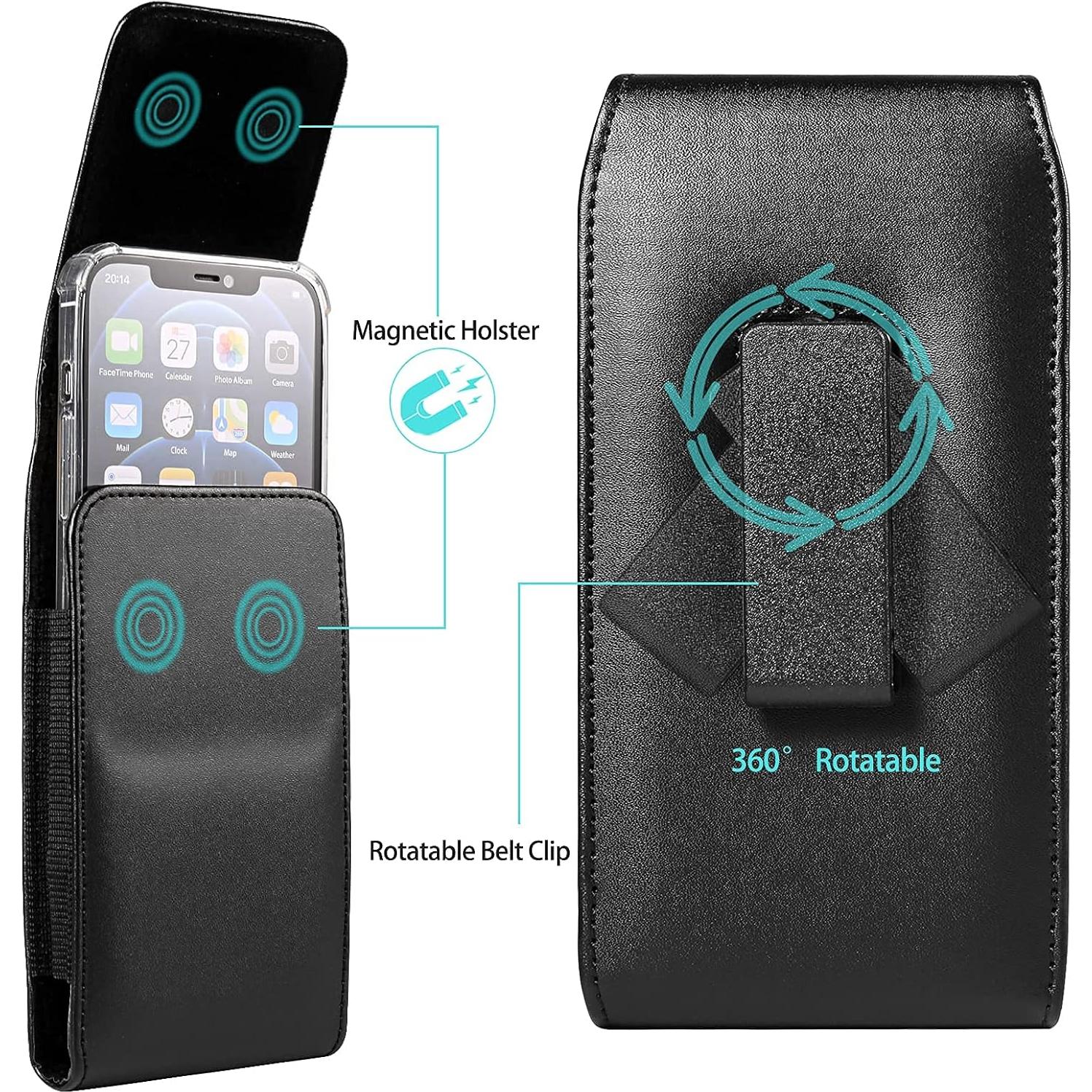 Funda de cuero PU Seqoiyia con clip giratorio para teléfonos grandes