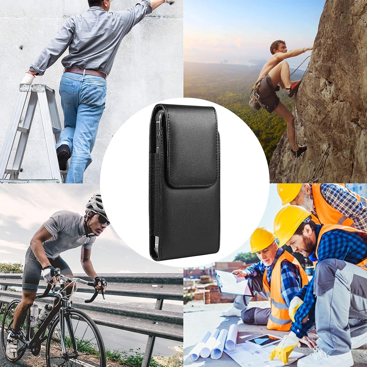 Funda de cuero PU Seqoiyia con clip giratorio para teléfonos grandes