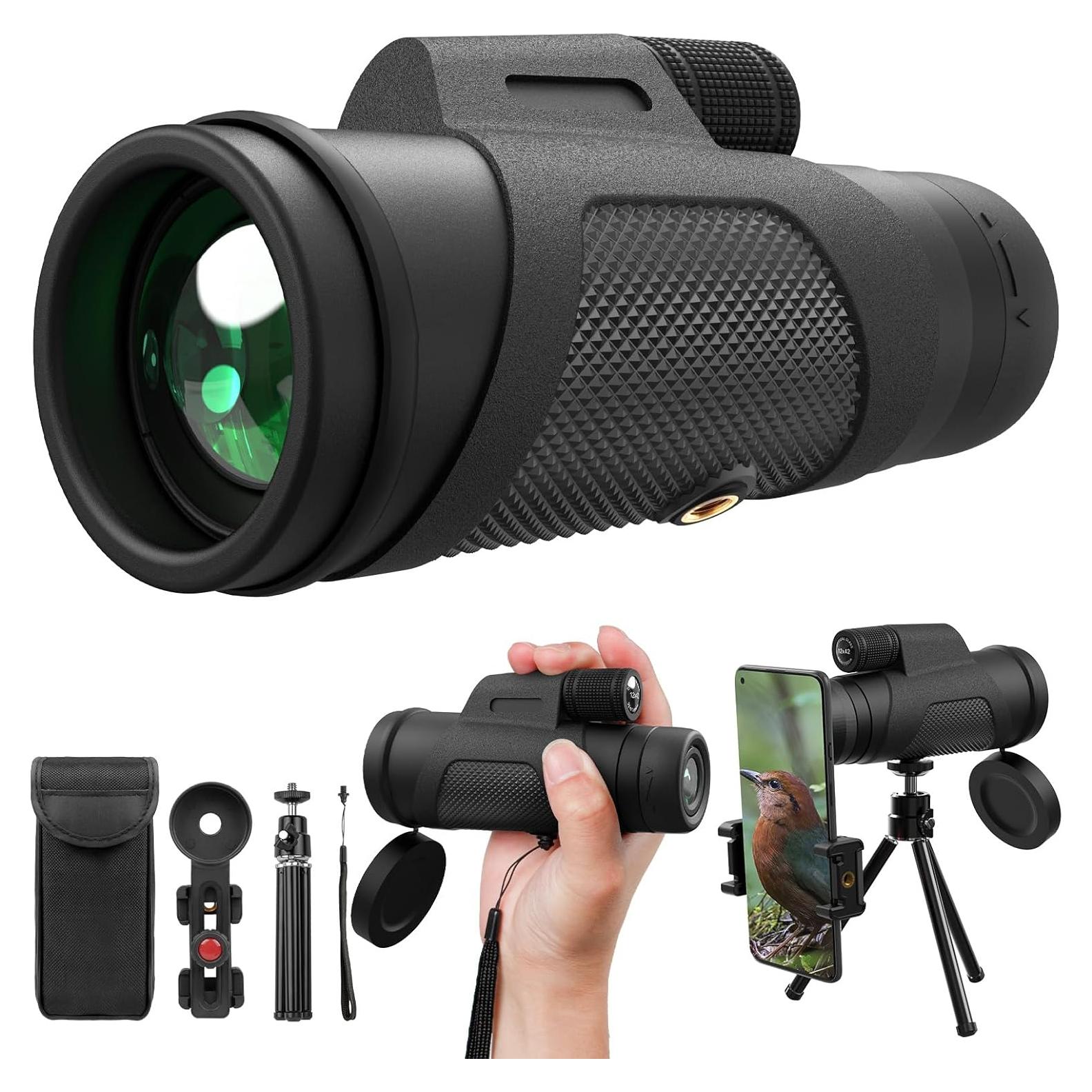 Telescopio Monocular 12x42 AMITHER con Adaptador para Smartphone