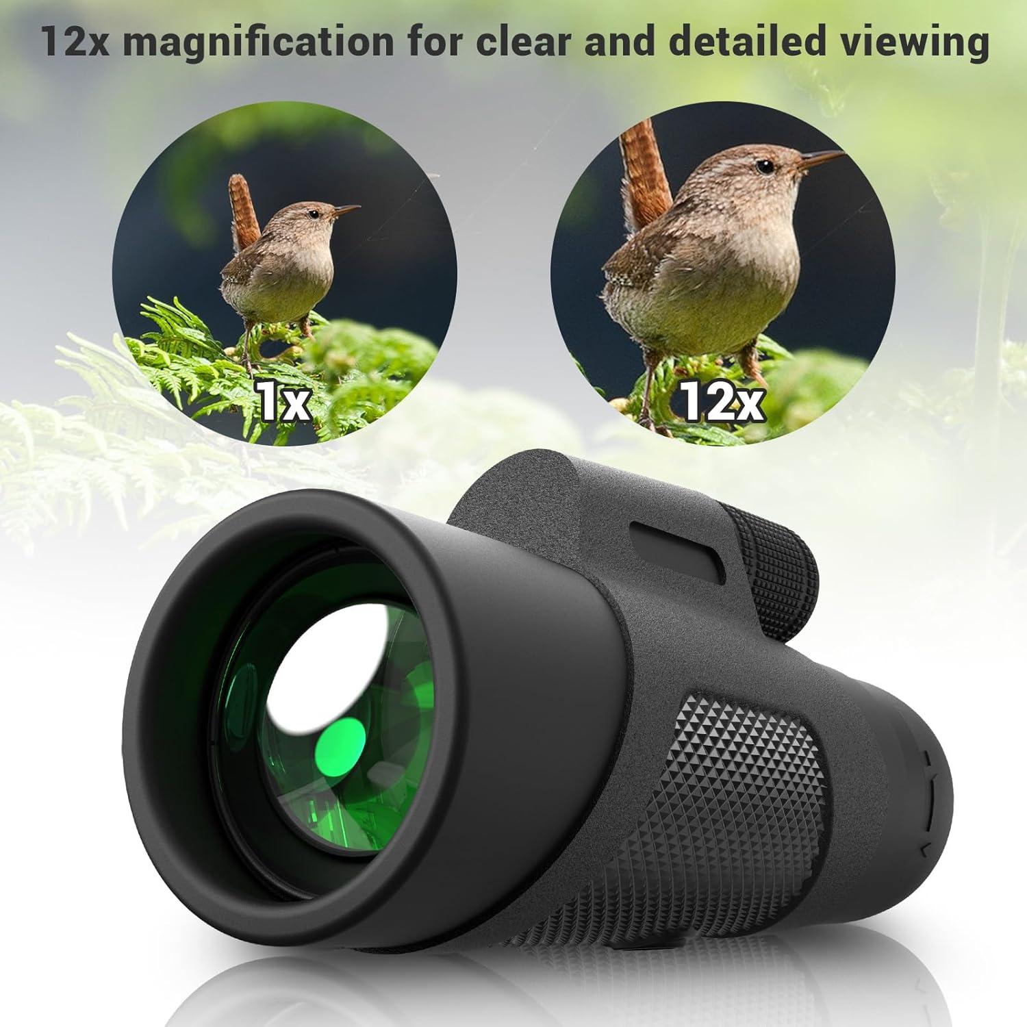Telescopio Monocular 12x42 AMITHER con Adaptador para Smartphone