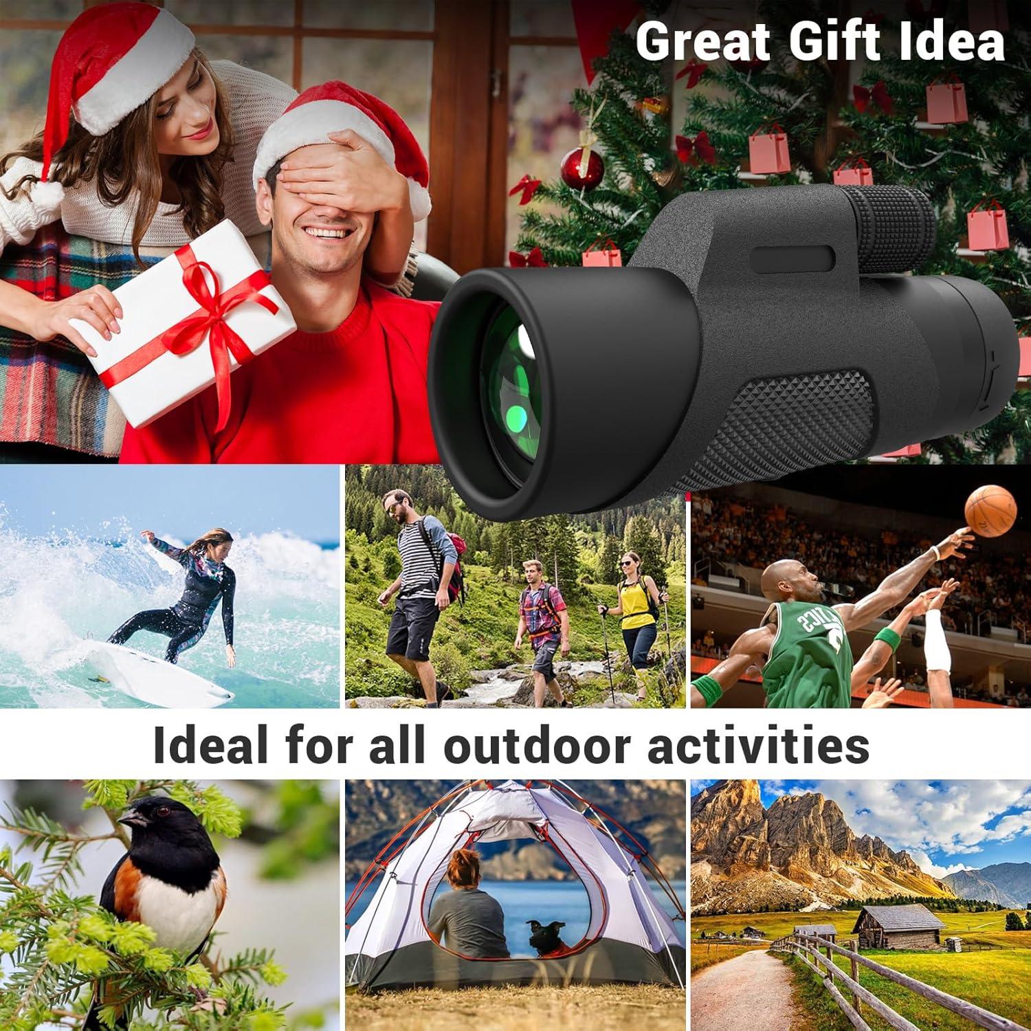 Telescopio Monocular 12x42 AMITHER con Adaptador para Smartphone