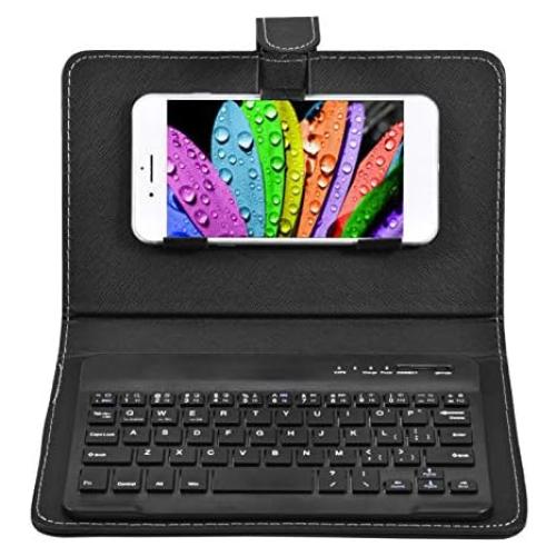 Teclado Bluetooth Portátil con Funda de Cuero PU para Móviles 4.5''-6.8''