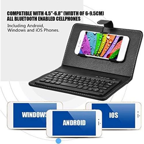 Teclado Bluetooth Portátil con Funda de Cuero PU para Móviles 4.5''-6.8''