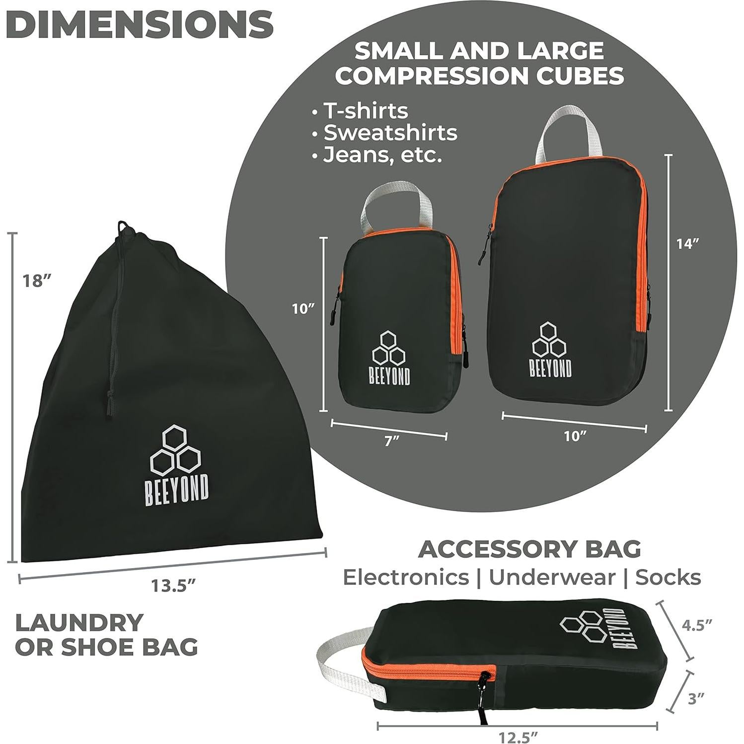 Juego de Cubos de Compresión Beeyond - 6 Piezas para Viaje