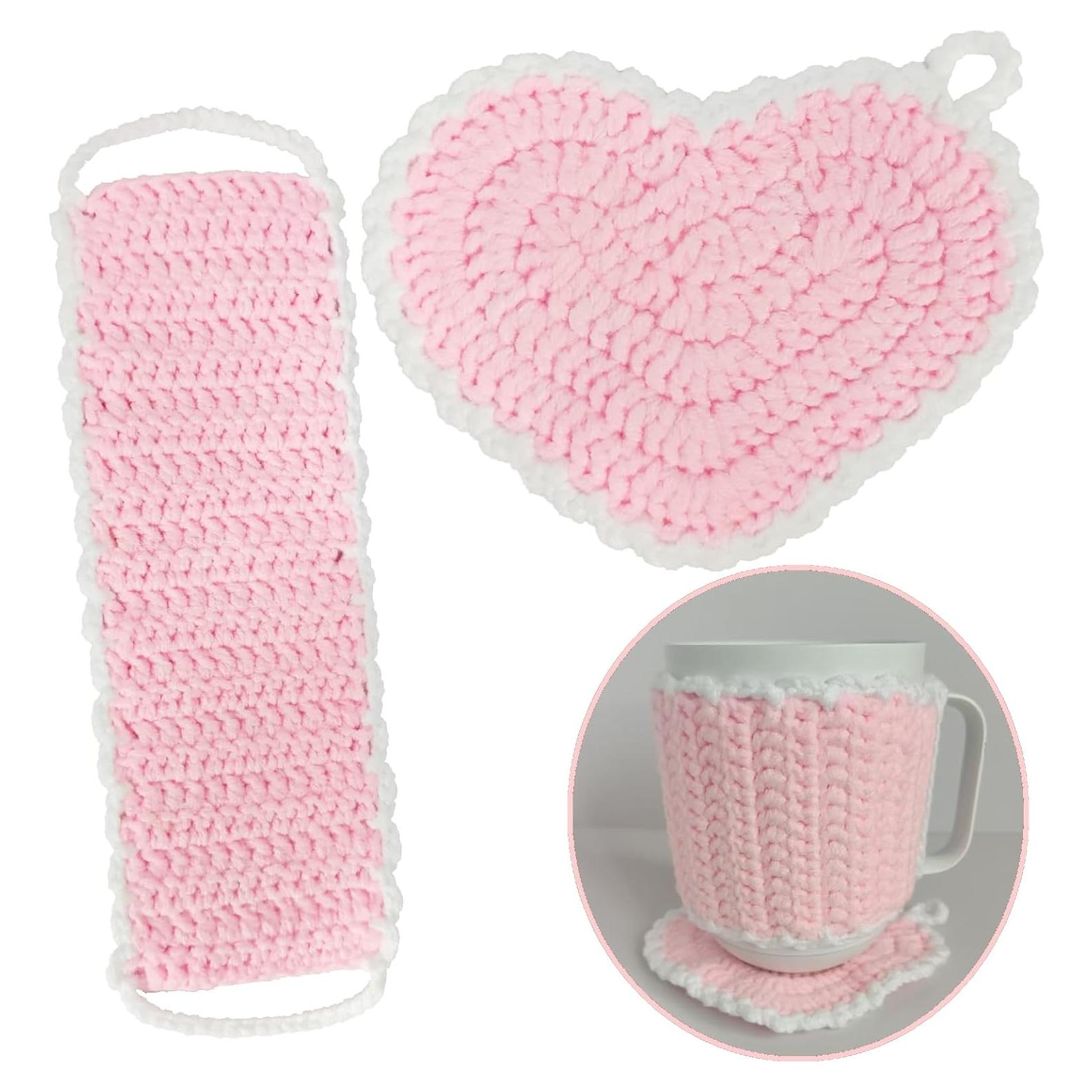 Conjunto Manta de Taza y Posavasos Corazón Wuryuema Rosa