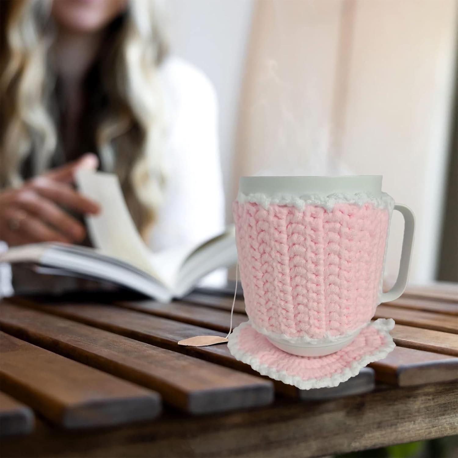Conjunto Manta de Taza y Posavasos Corazón Wuryuema Rosa