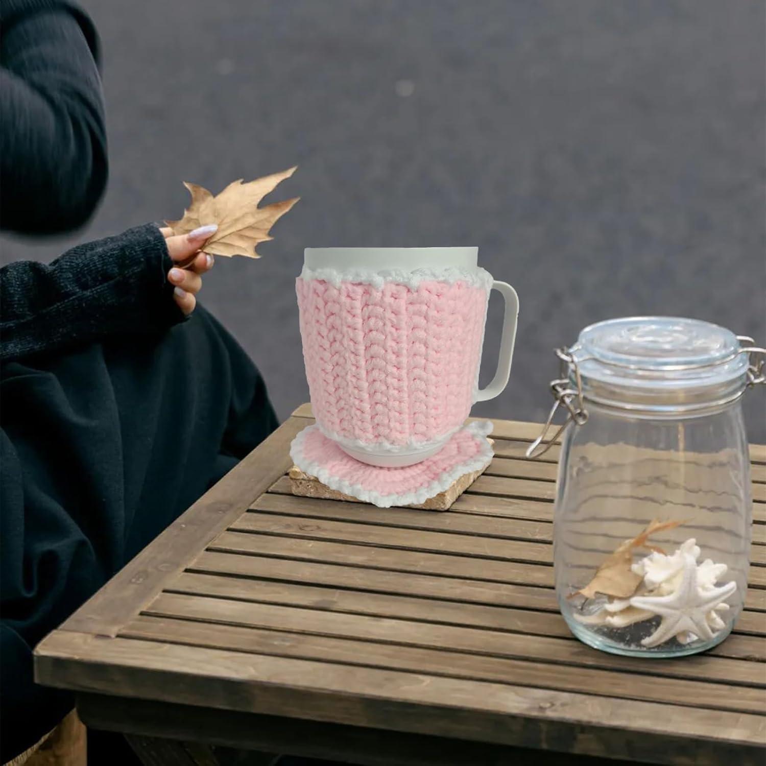 Conjunto Manta de Taza y Posavasos Corazón Wuryuema Rosa
