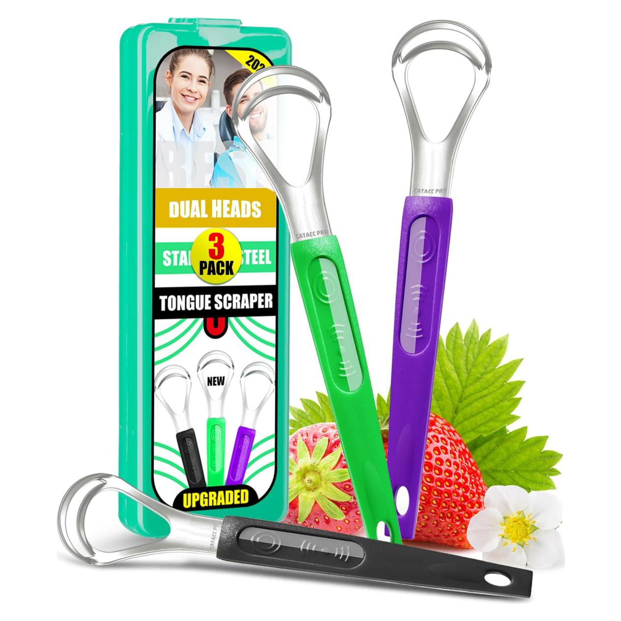 Paquete de 3 Raspadores de Lengua de Acero Inoxidable CATACC PRO