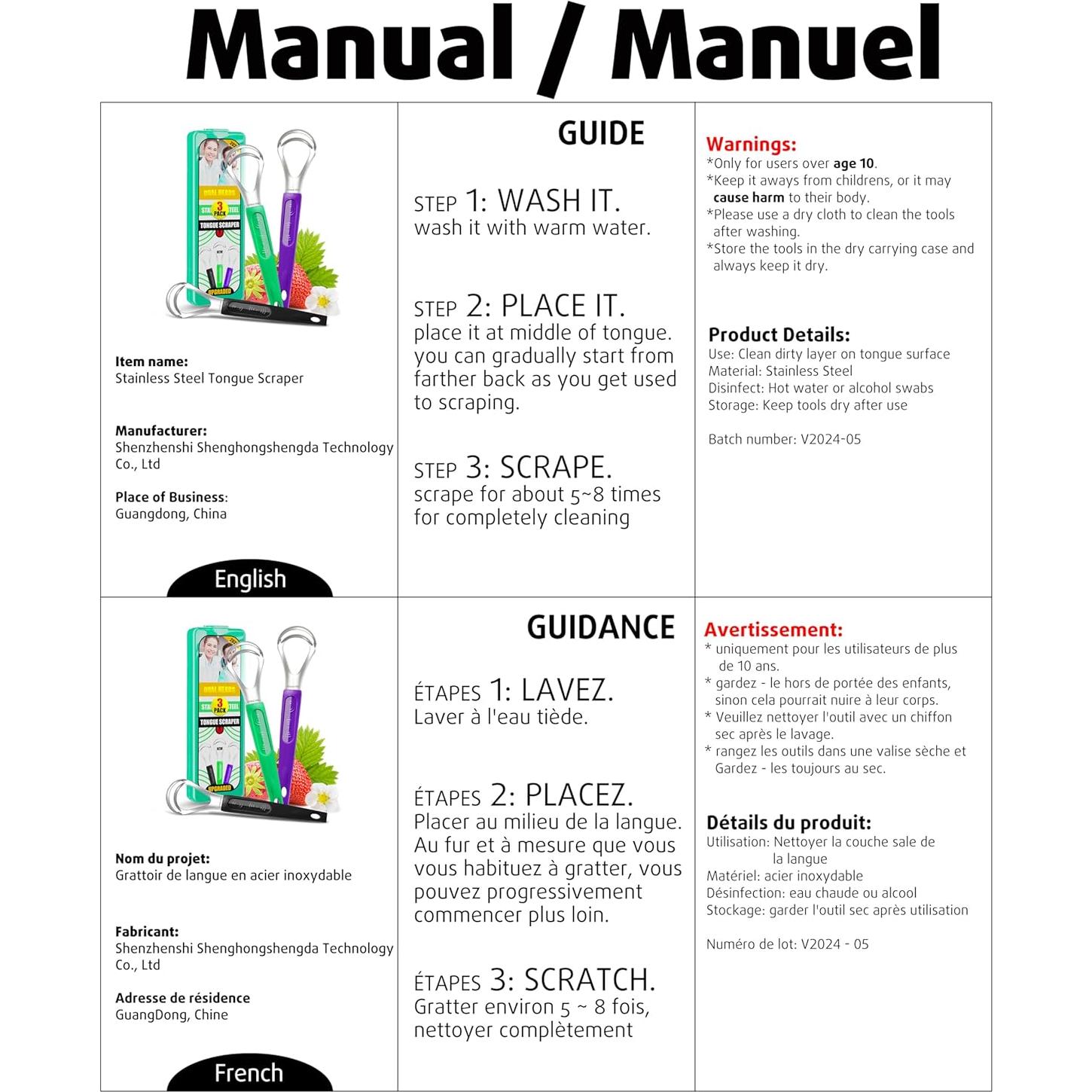 Paquete de 3 Raspadores de Lengua de Acero Inoxidable CATACC PRO