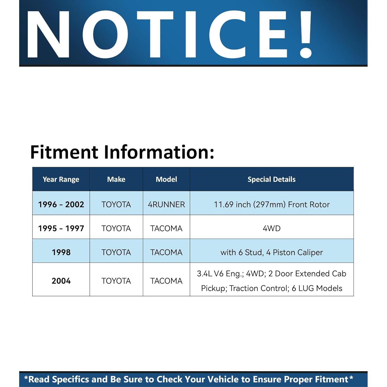 Kit de freno delantero Detroit Axle para Toyota 4Runner 1996-2002