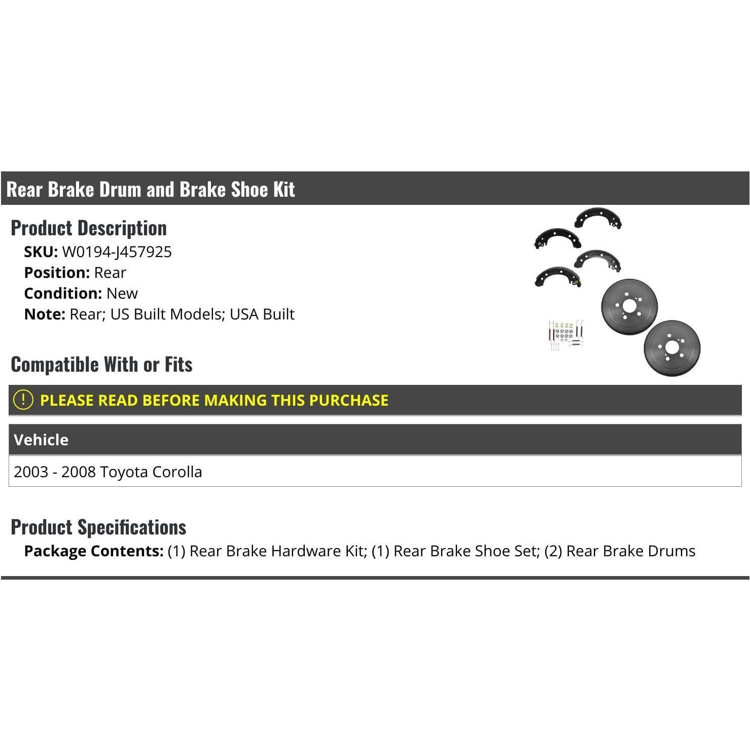 Kit de freno trasero Toyota Corolla 2003-2008 - Marketplace Auto Parts