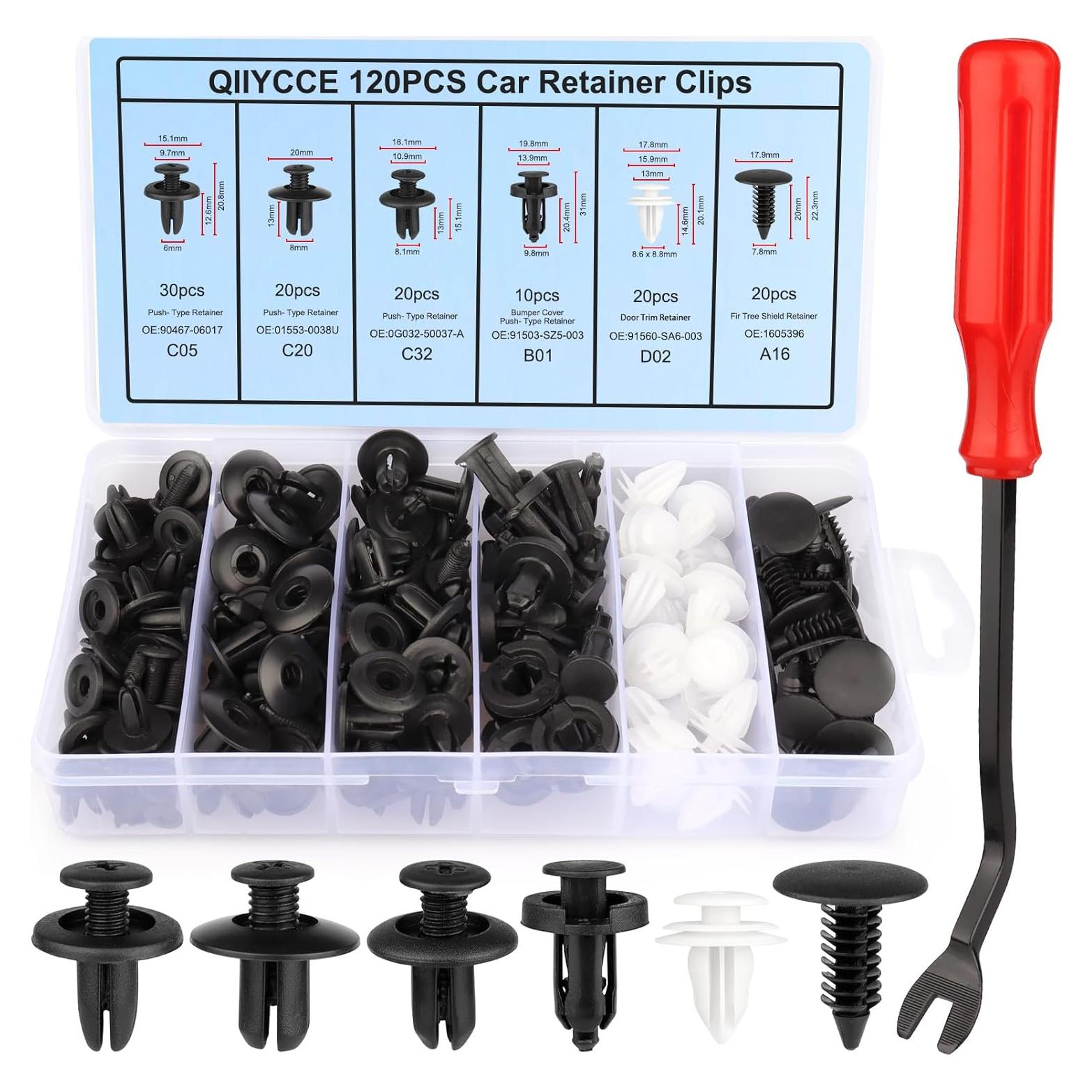 Kit de 120 Clips de Coche QIIYCCE - 6 Tamaños, Nylon Duradero
