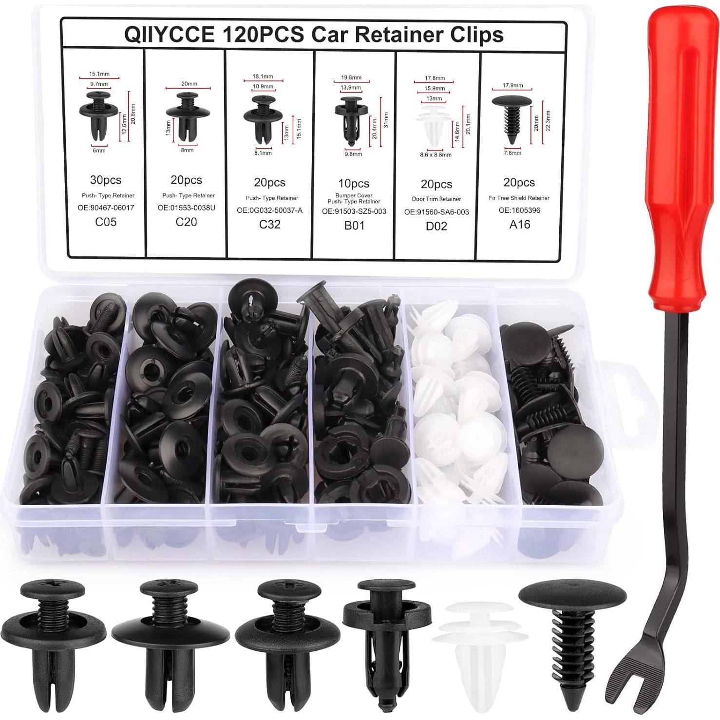 Kit de 120 Clips de Coche QIIYCCE - 6 Tamaños, Nylon Duradero