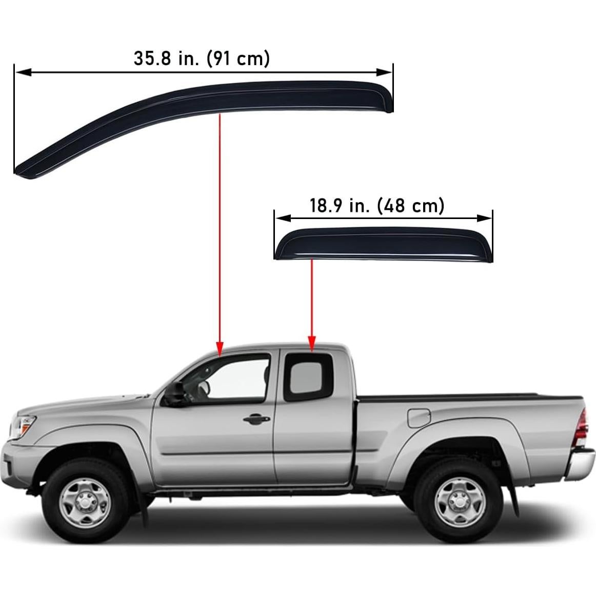 Lightronic Extra Durable Outside-Mount Auto Vent Window Visor, Fits 2005-2015 Toyota Tacoma, Access Cab, UV Protection Rain Guard, Original Wind Deflector, No-Drill Easy Install, Dark Smoke, 4-Pcs